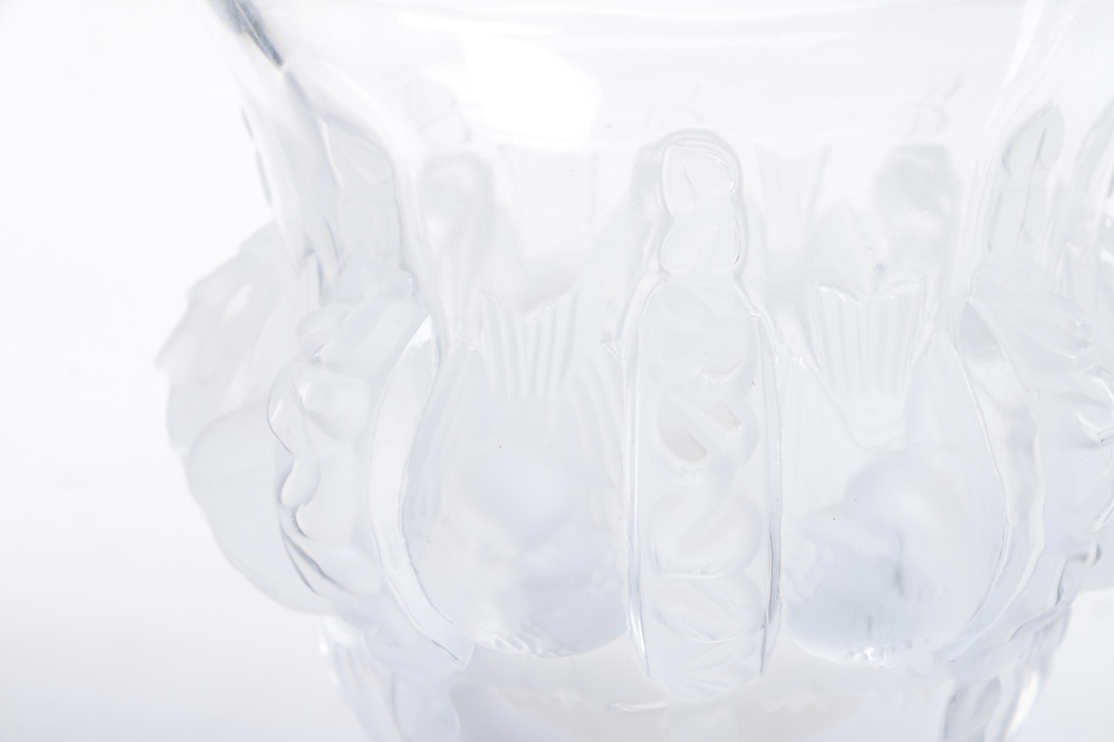 Marie-Claude Lalique Signed "Dampierre" Frosted Crystal Vase