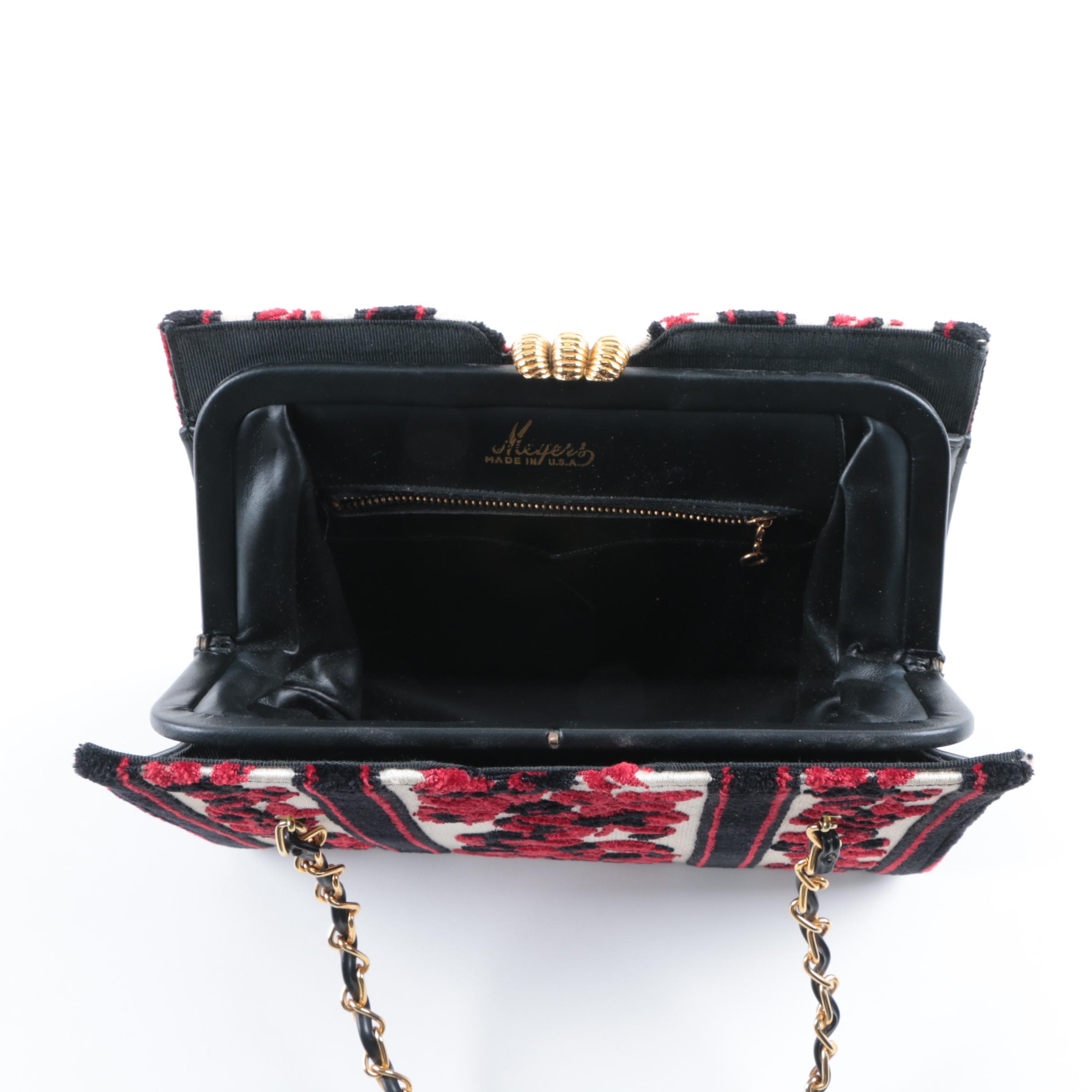 Vintage Handbags Featuring Meyers Red, Black and White Tapestry