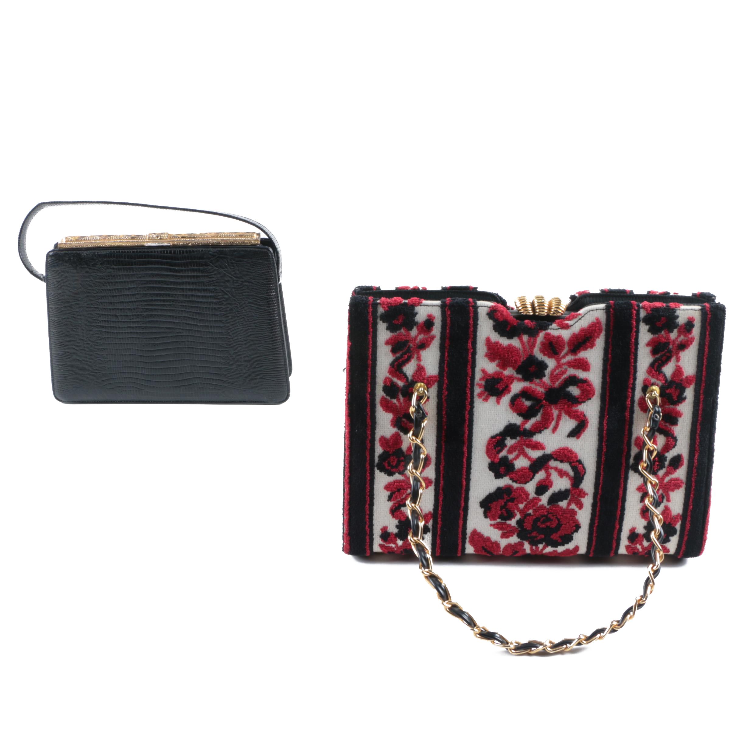 Vintage Handbags Featuring Meyers Red, Black and White Tapestry