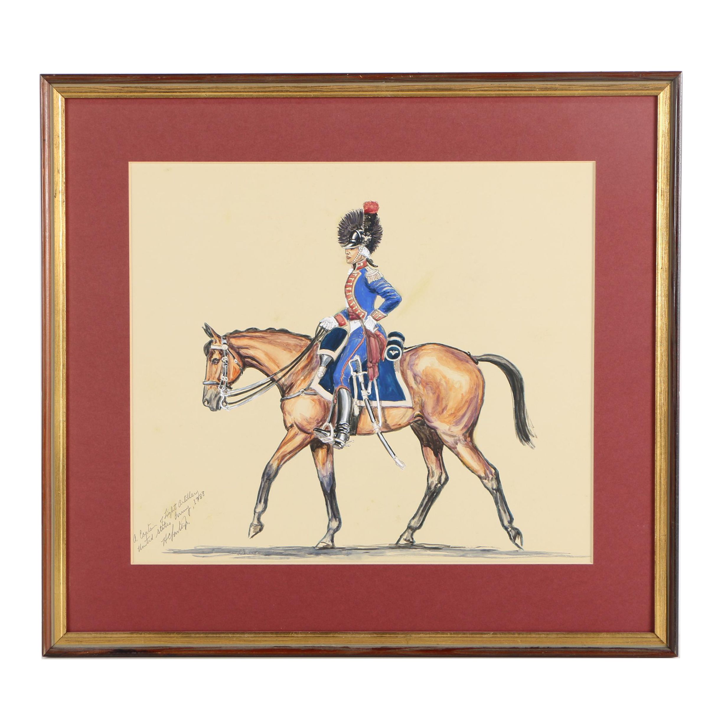 Gouache Painting of 1788 United States Army Captain