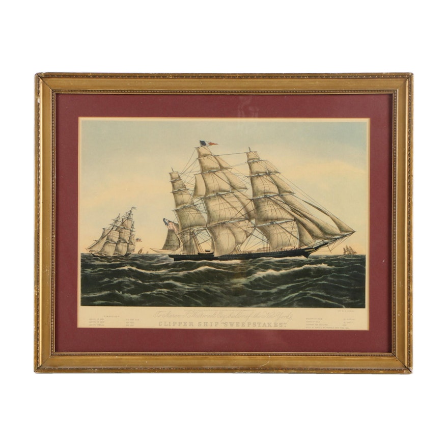 Offset Lithograph on Wove Paper "Clipper Ship 'Sweepstakes'."