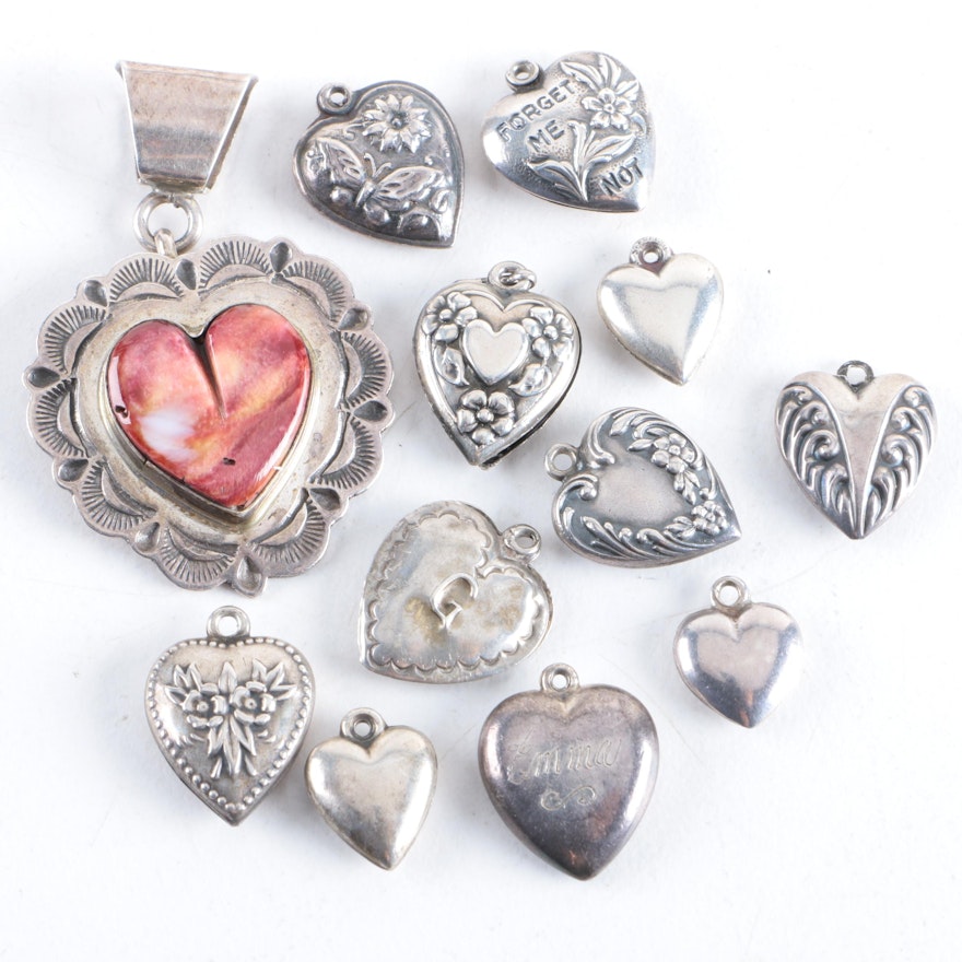 Vintage Sterling Silver Heart Charms and Pendant