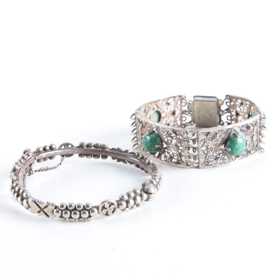 Sterling Silver Bracelet with Eilat Stone and an 800 Silver Bangle