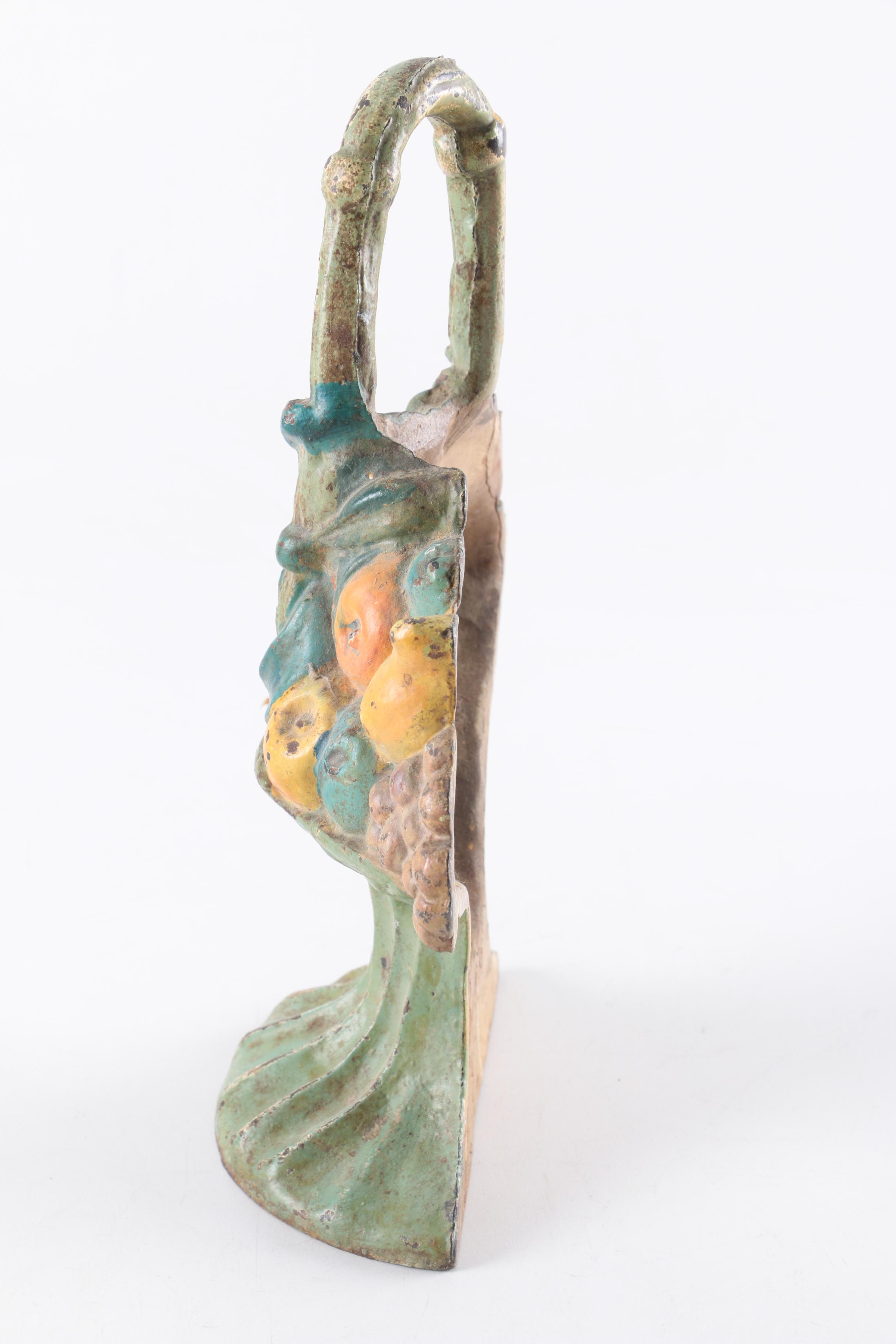 Vintage Fruit Basket Motif Metal Door Stop