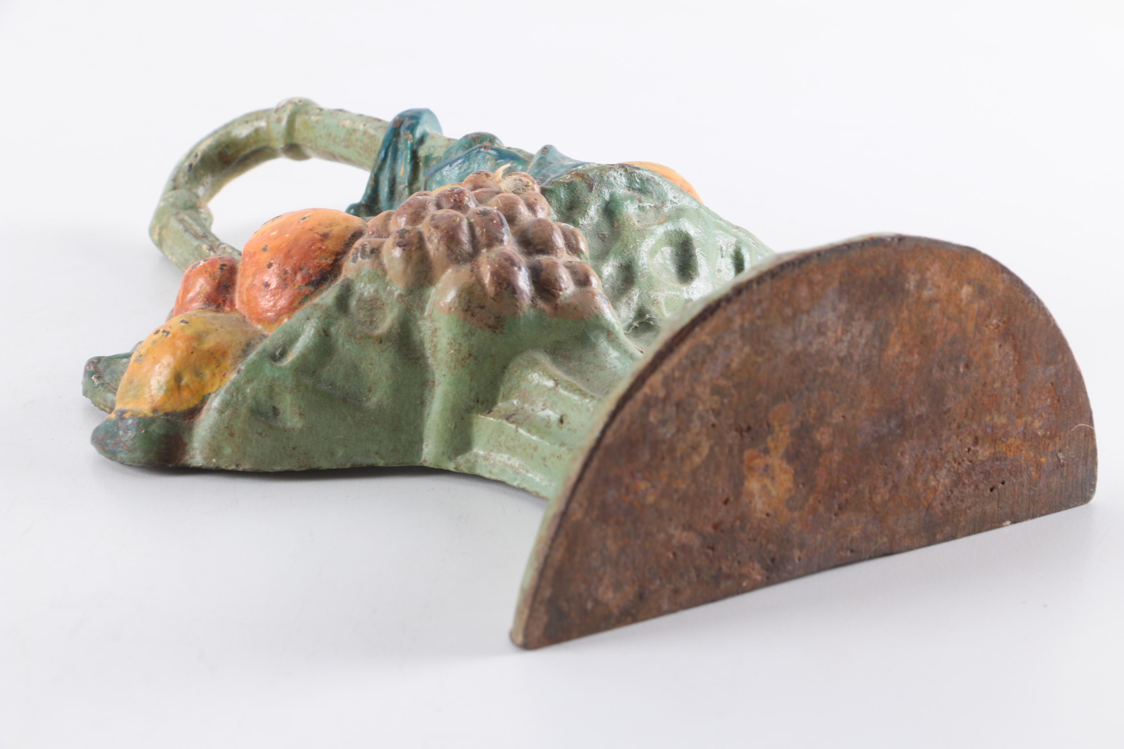Vintage Fruit Basket Motif Metal Door Stop