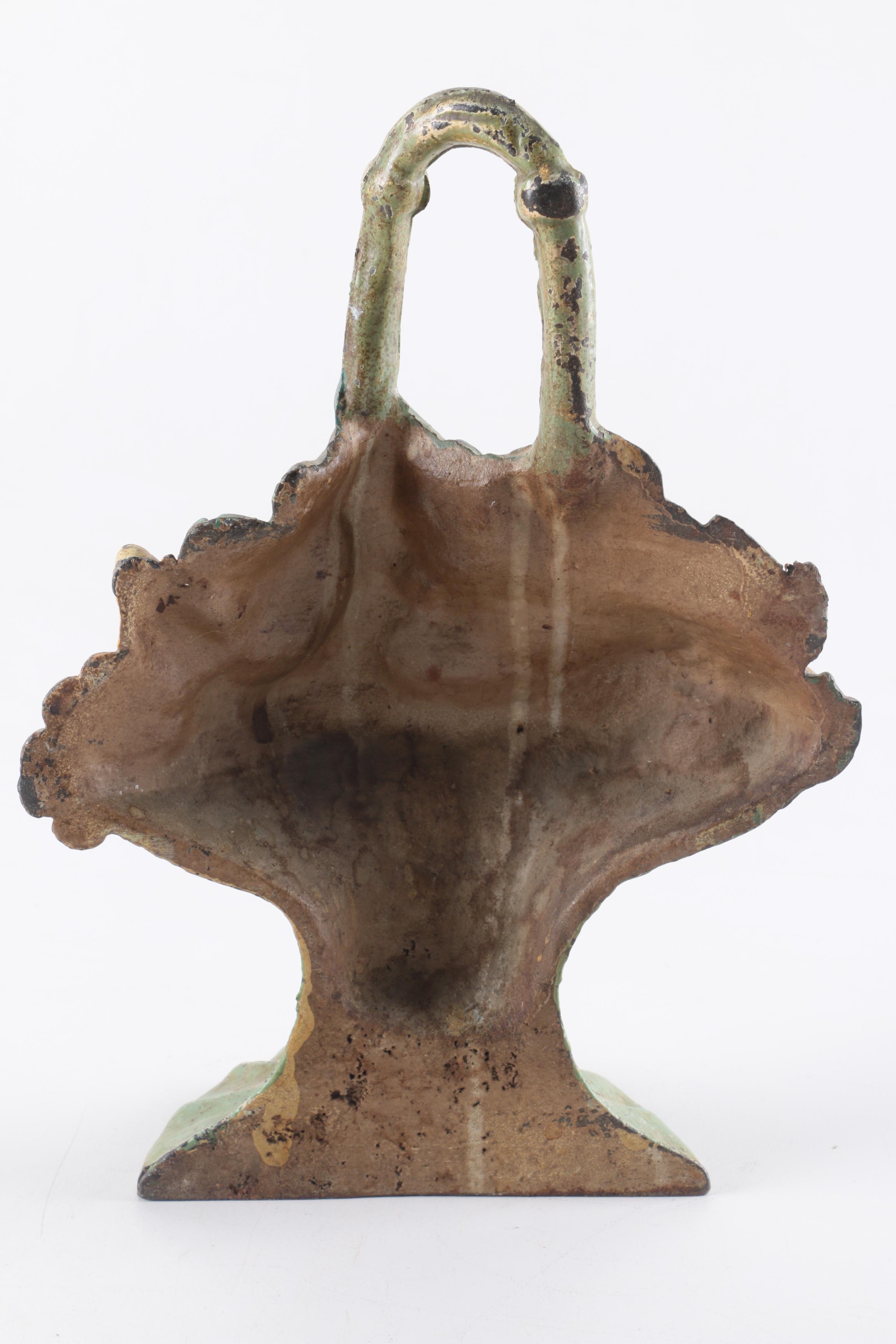 Vintage Fruit Basket Motif Metal Door Stop