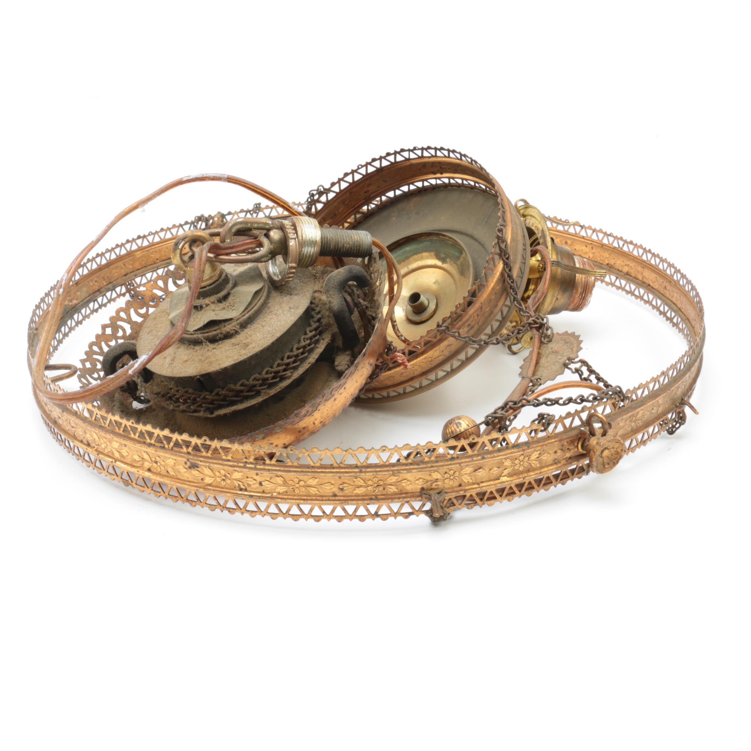 VIntage Converted Hanging Oil Light with Glass Shade