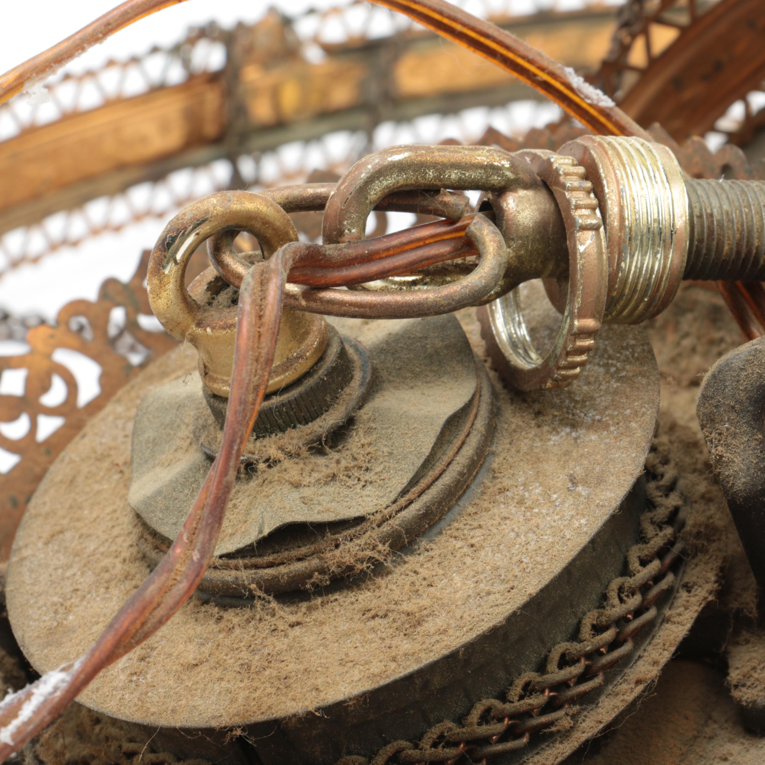 VIntage Converted Hanging Oil Light with Glass Shade