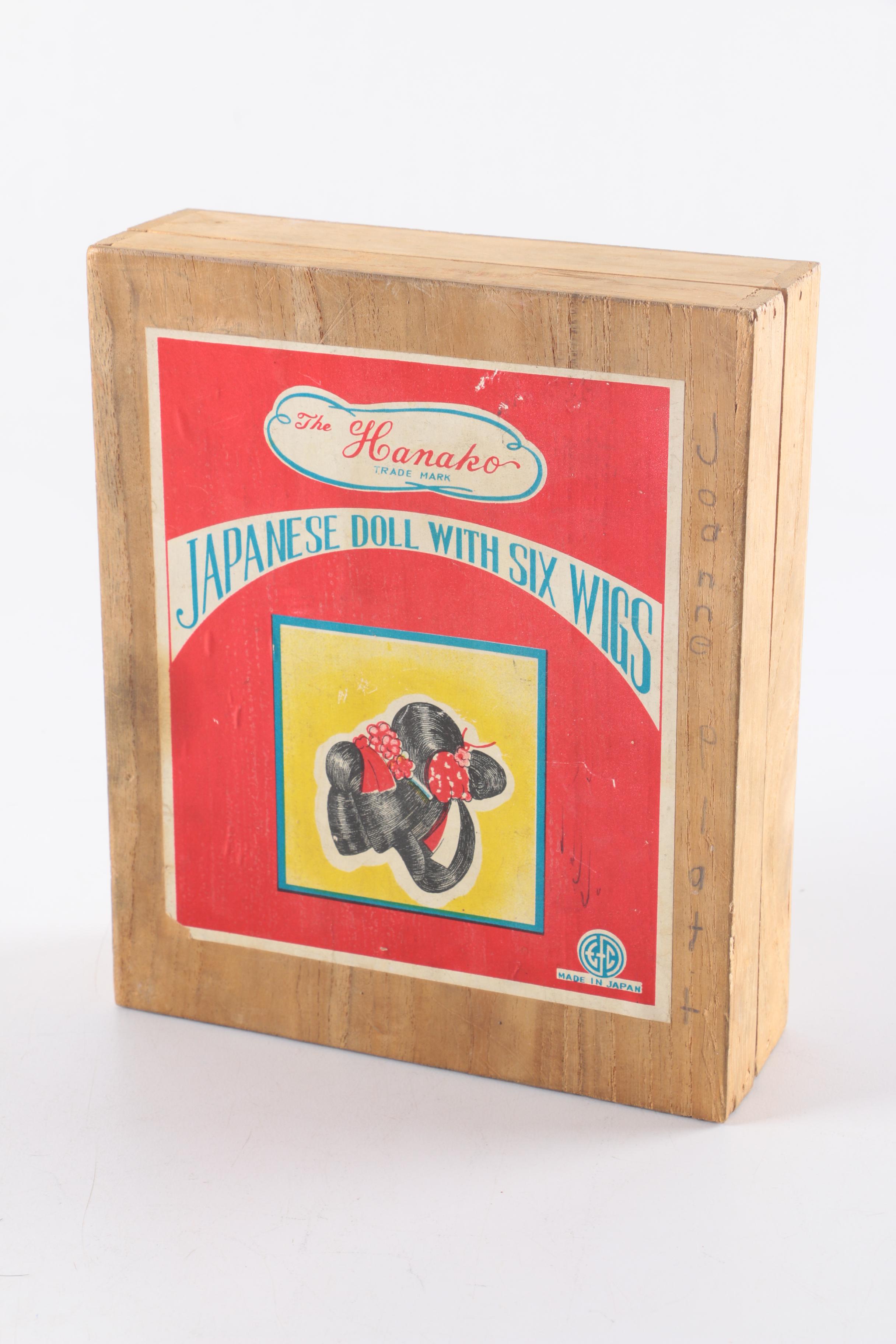 1950s Hanako "Japanese Doll with Six Wigs" and Gofun Composition Doll