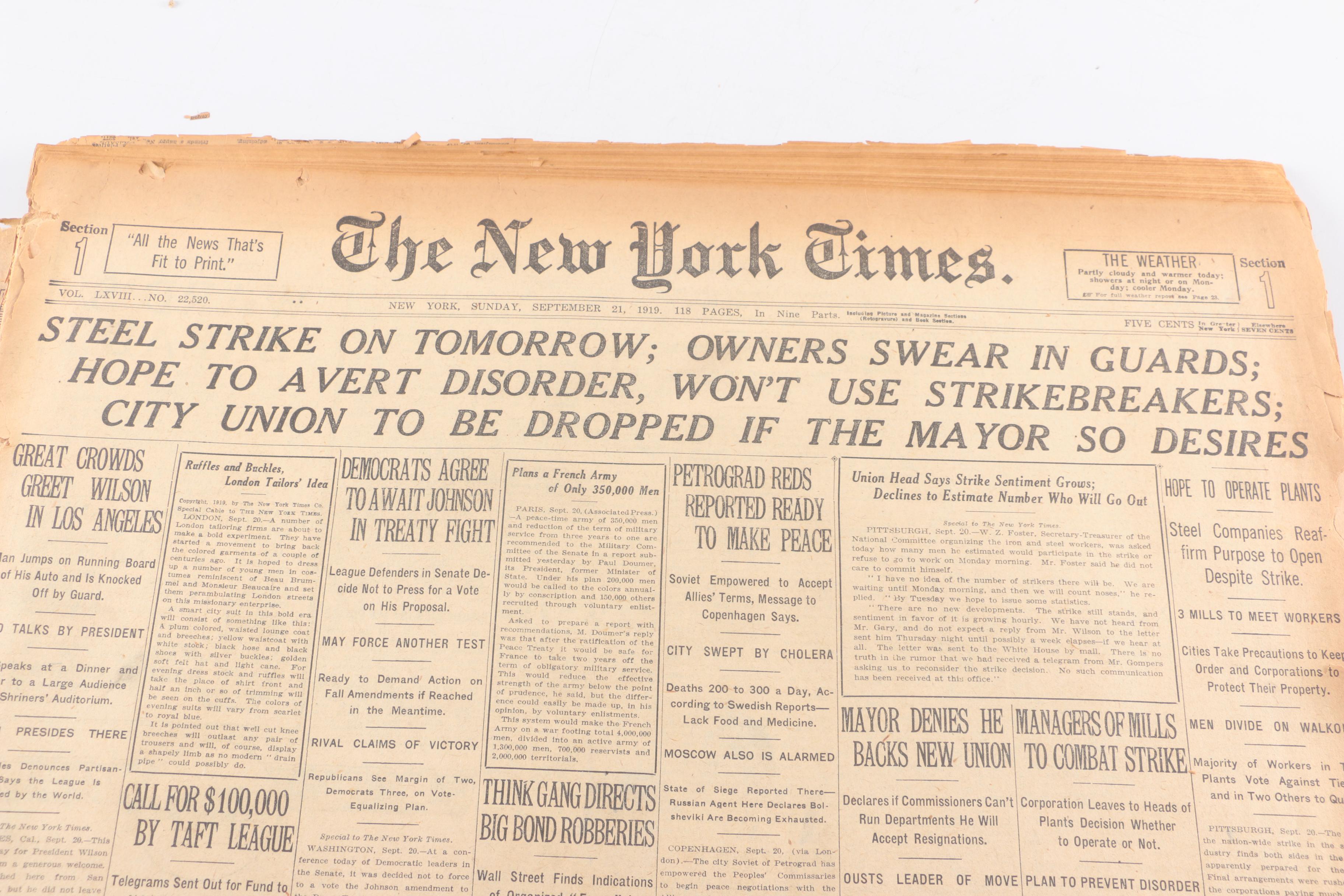 "The New York Times" September 21, 1919 Issue