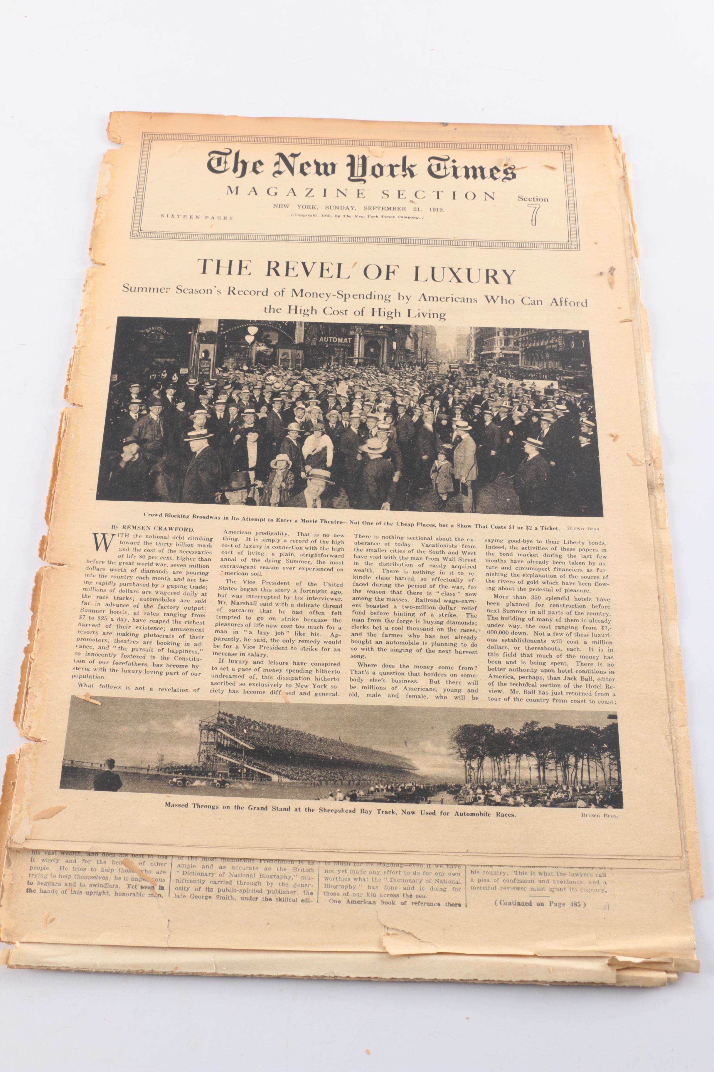 "The New York Times" September 21, 1919 Issue