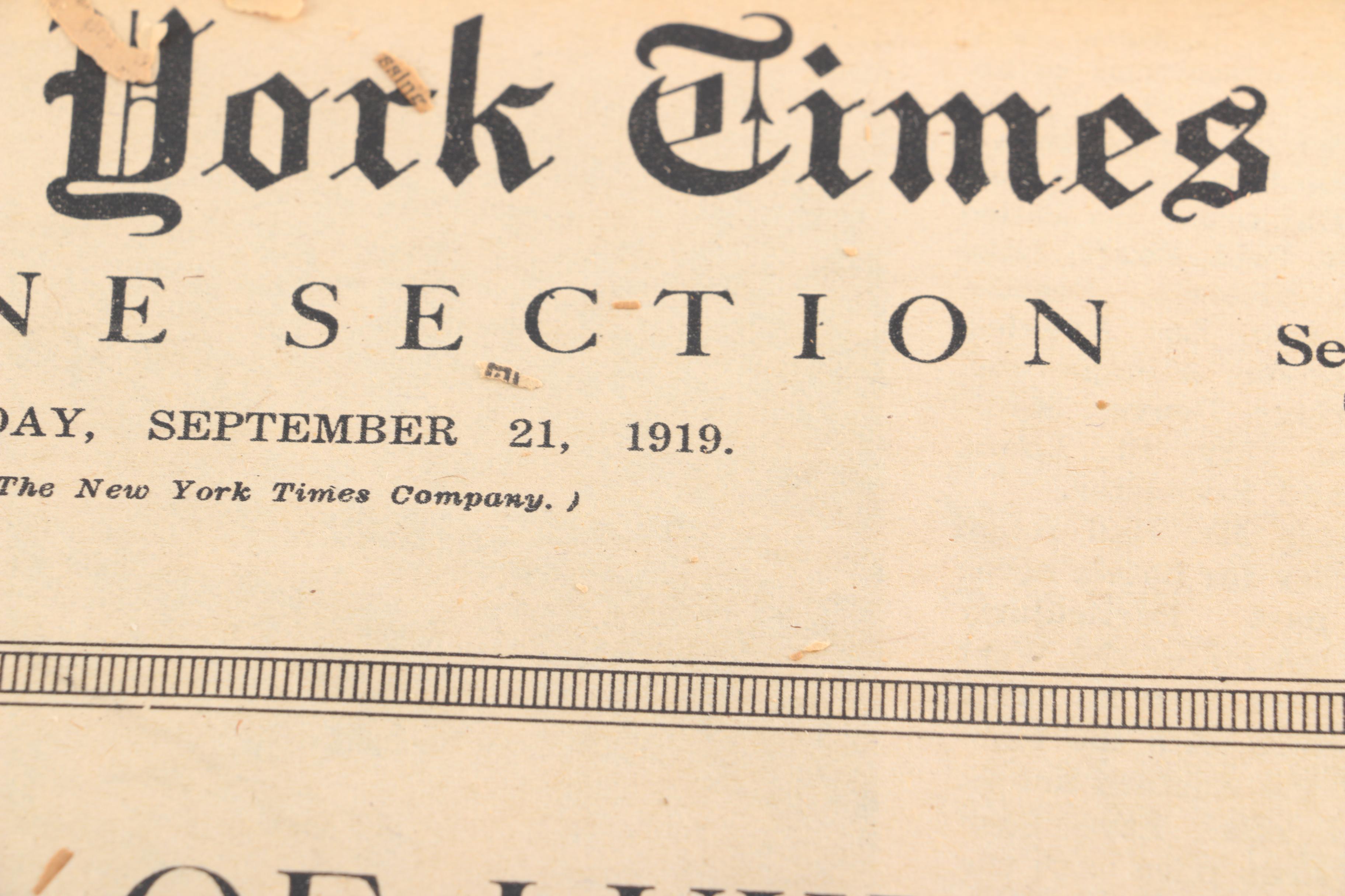"The New York Times" September 21, 1919 Issue