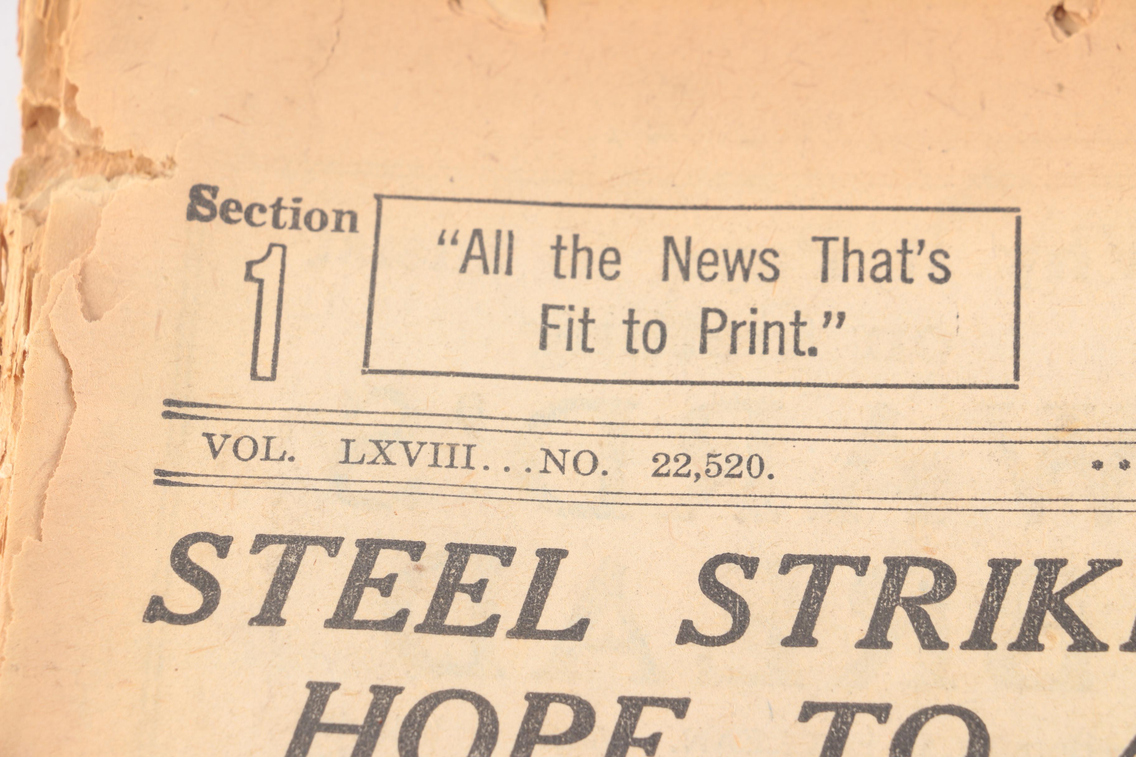 "The New York Times" September 21, 1919 Issue