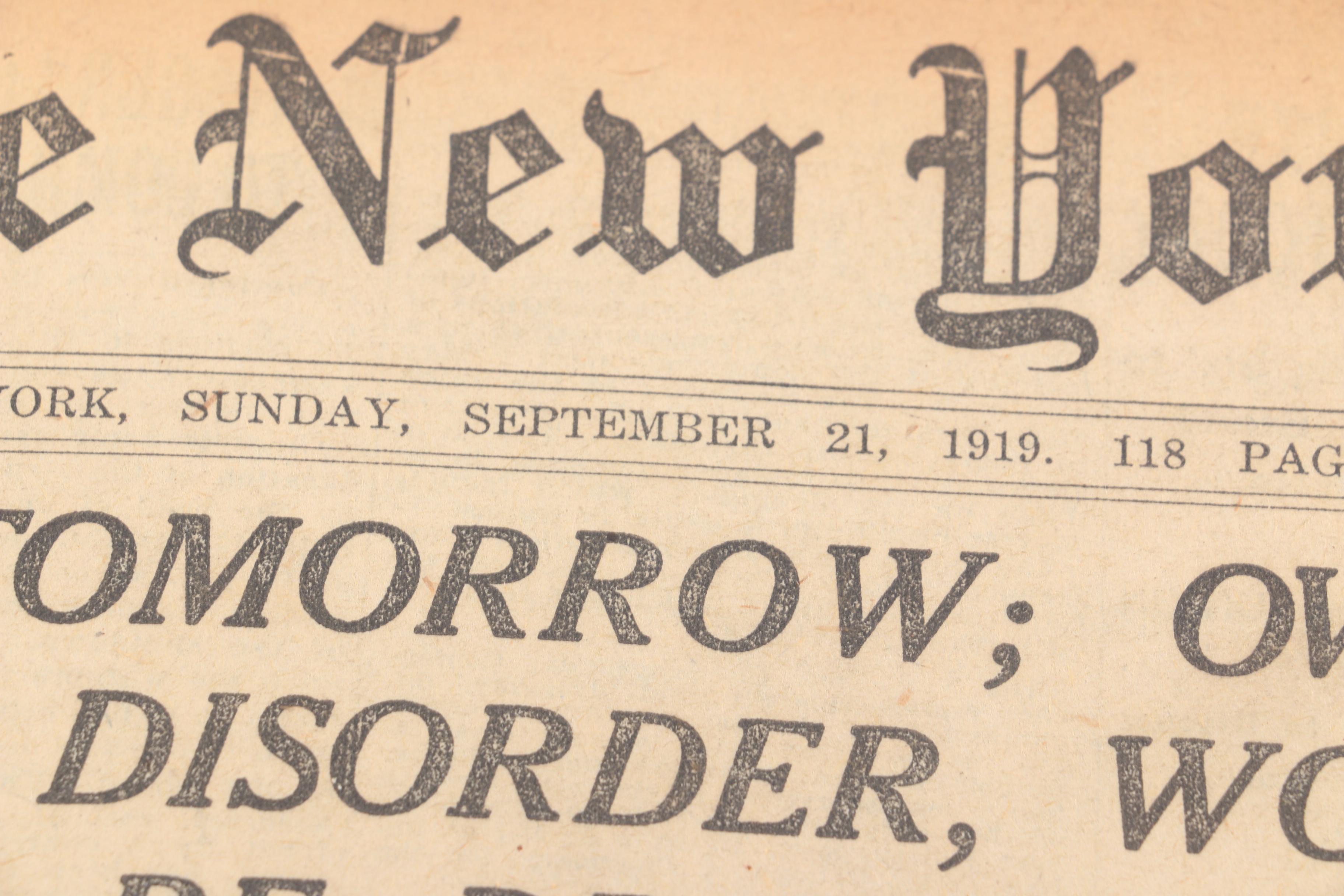 "The New York Times" September 21, 1919 Issue