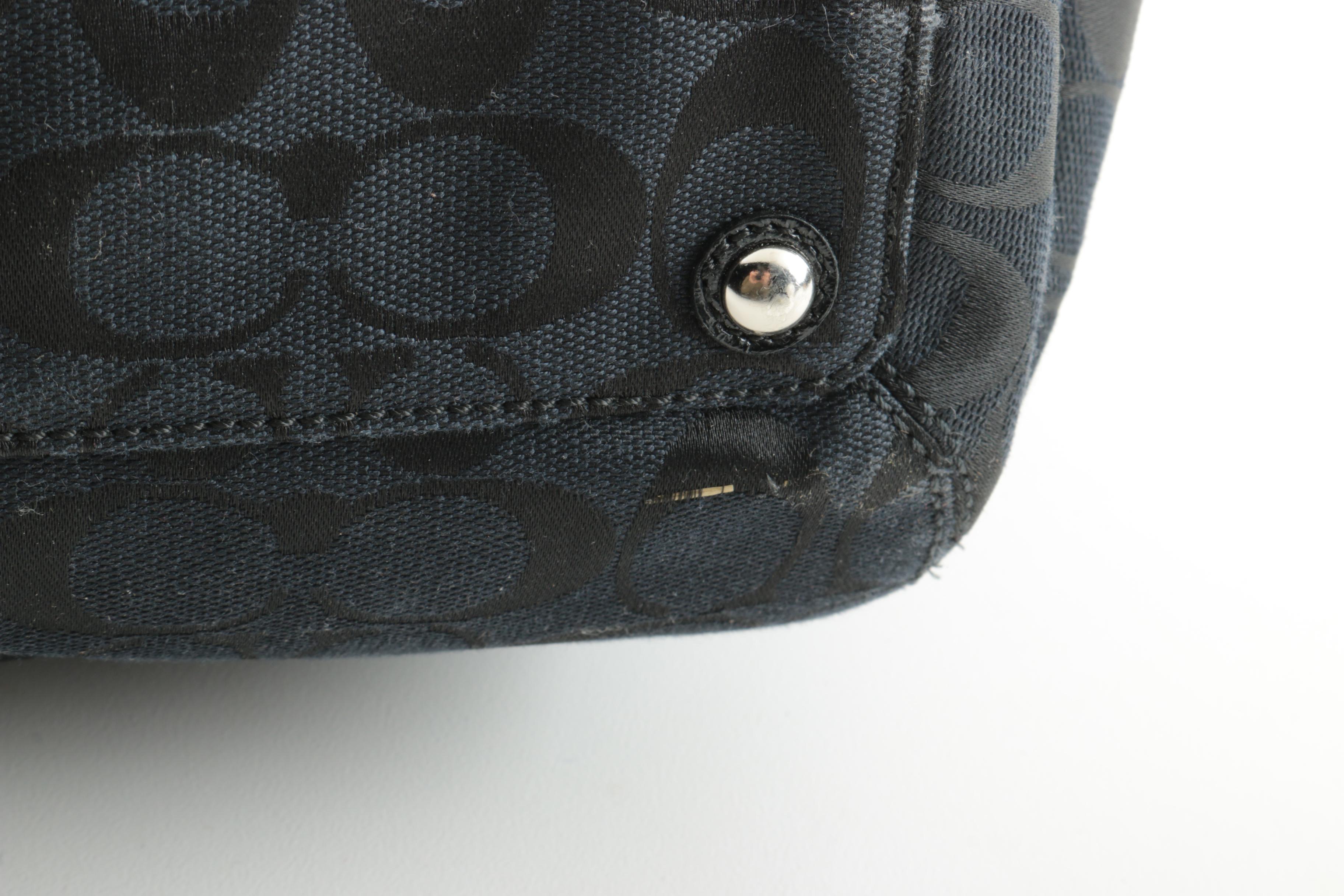 Coach Pleated Signature Jacquard and Black Leather Tote Handbag