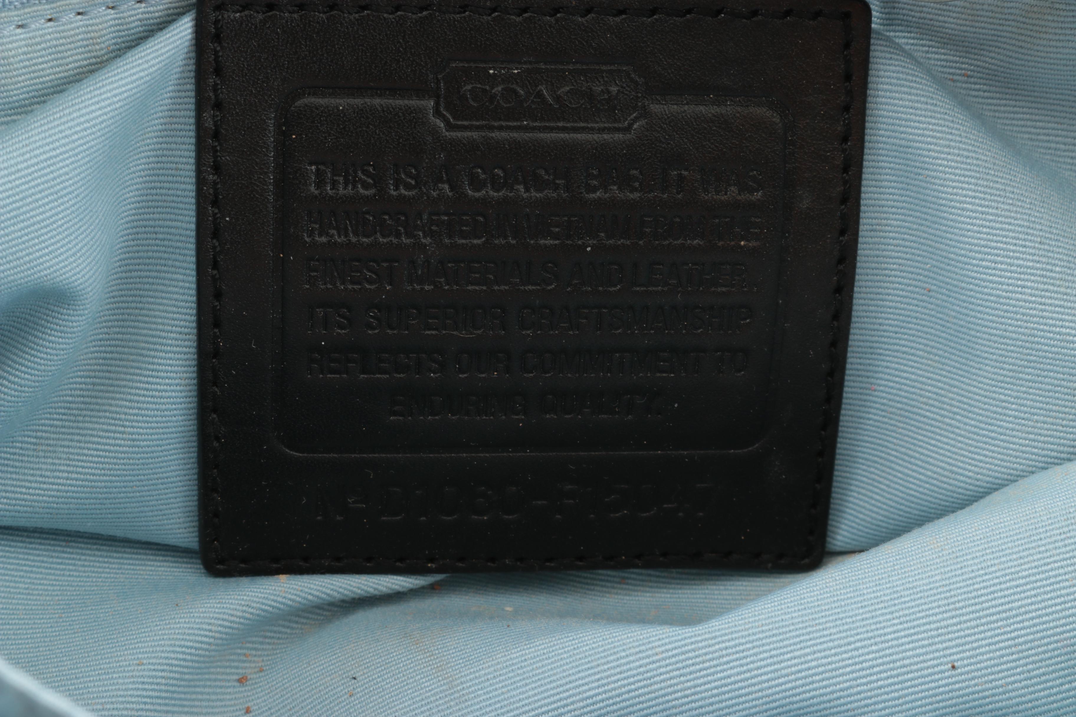 Coach Pleated Signature Jacquard and Black Leather Tote Handbag