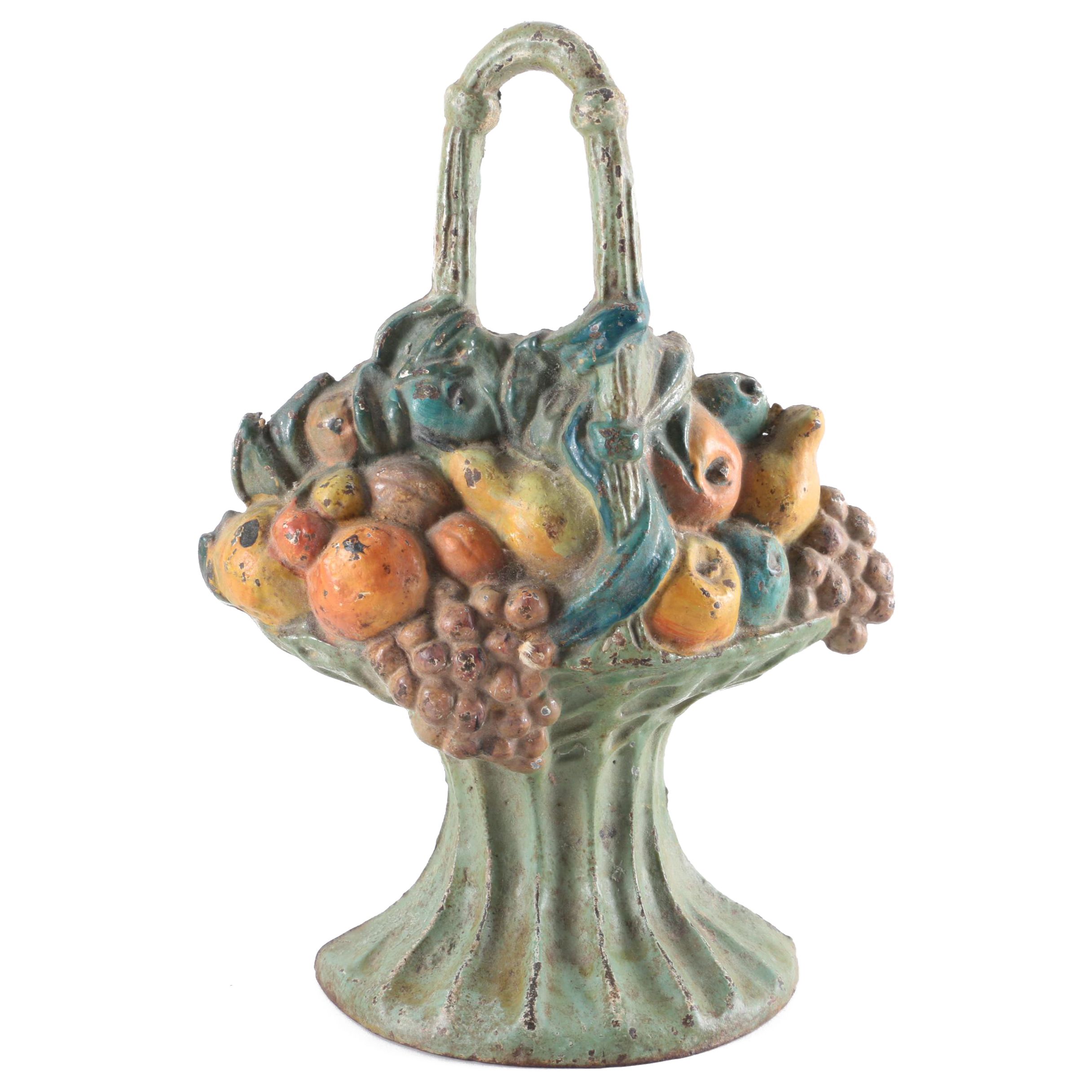 Vintage Fruit Basket Motif Metal Door Stop