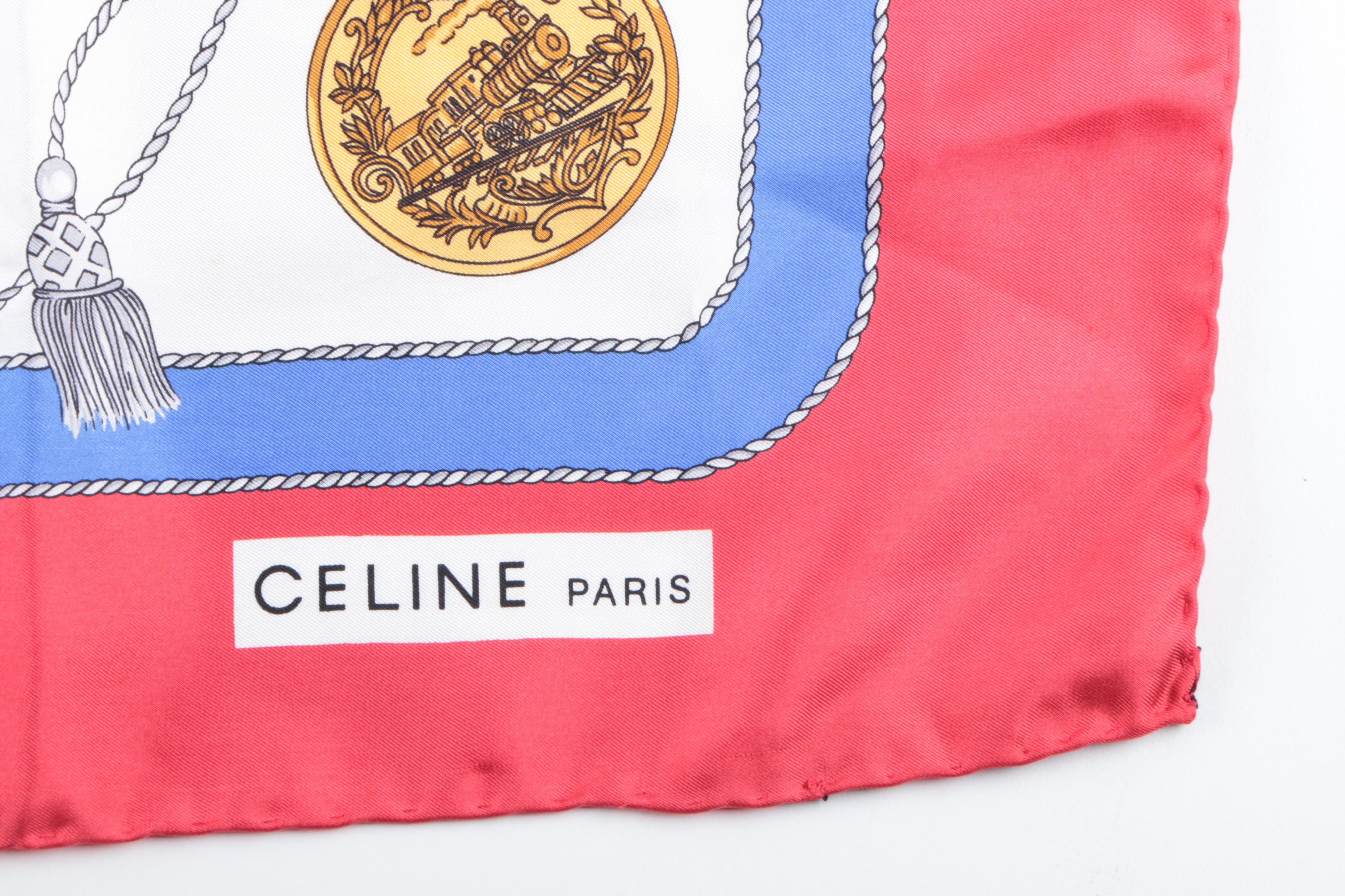 Celine Paris Silk Pocketwatch Motif Scarf