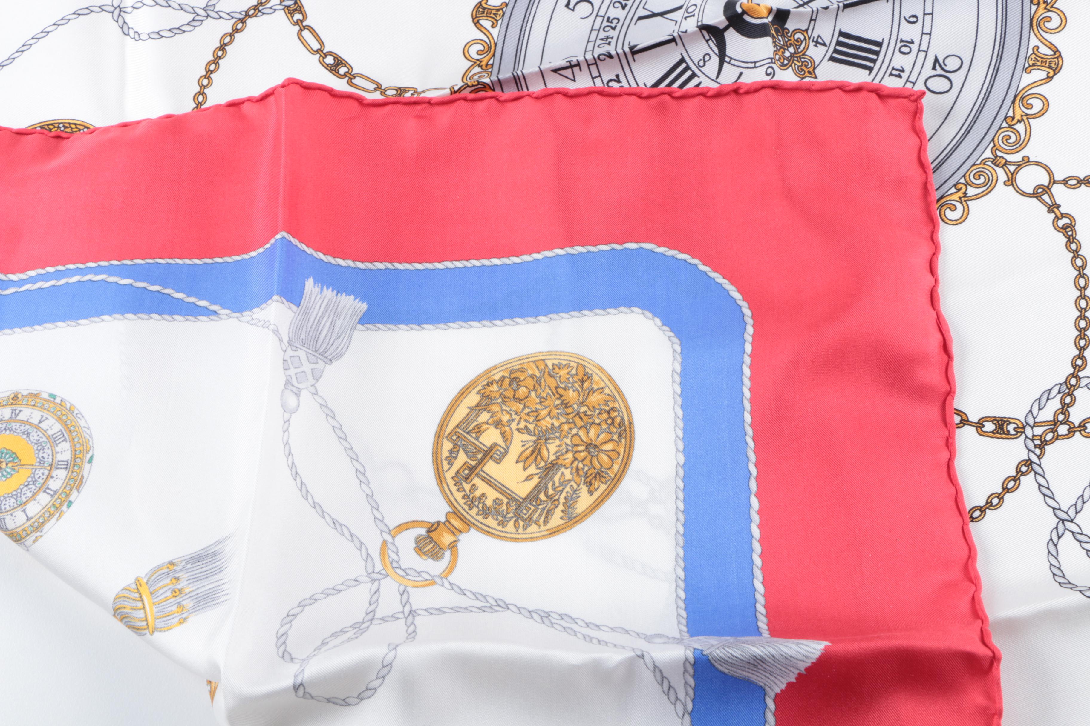 Celine Paris Silk Pocketwatch Motif Scarf