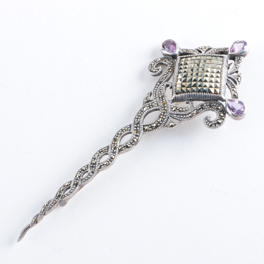 Sterling Silver and Accented Brooch