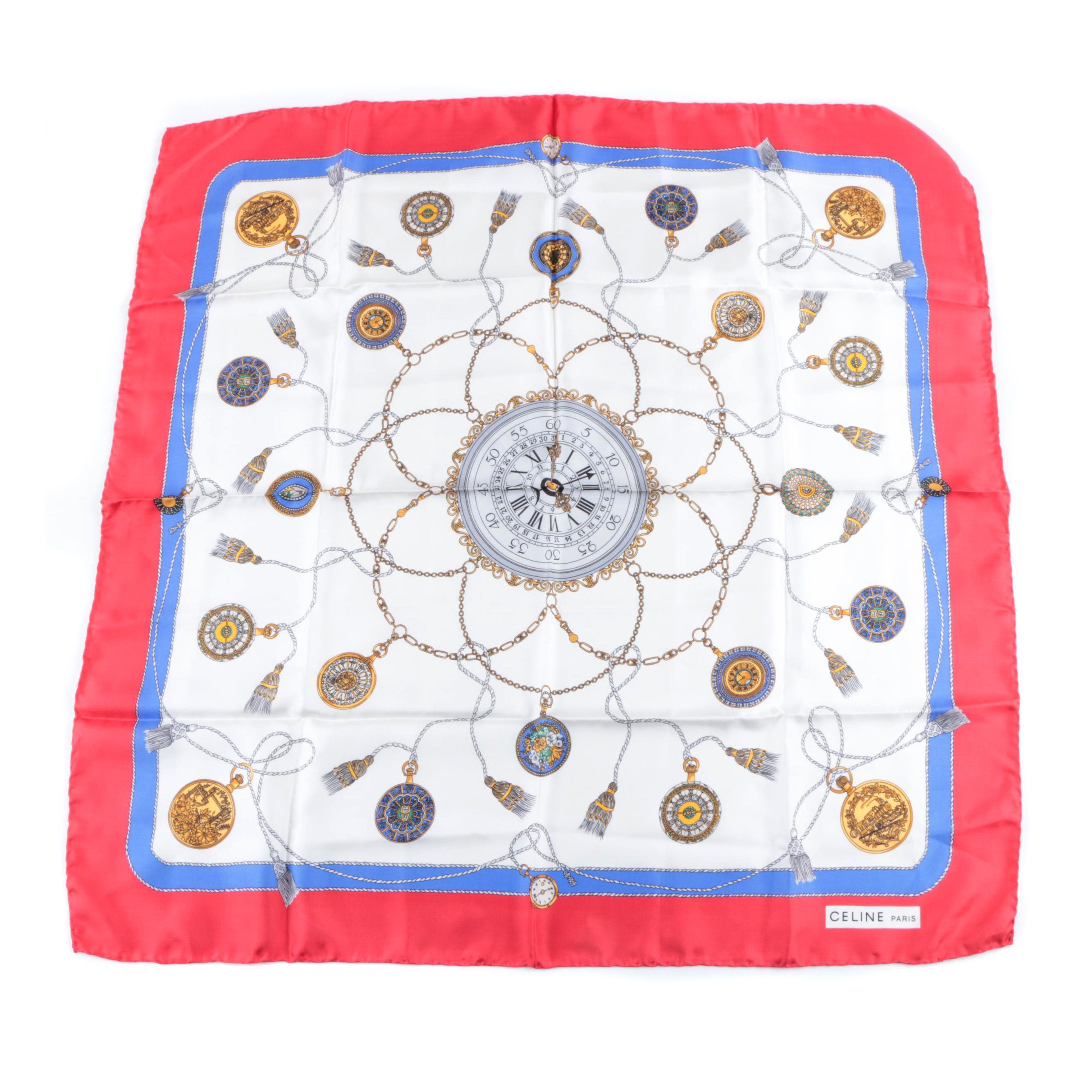 Celine Paris Silk Pocketwatch Motif Scarf