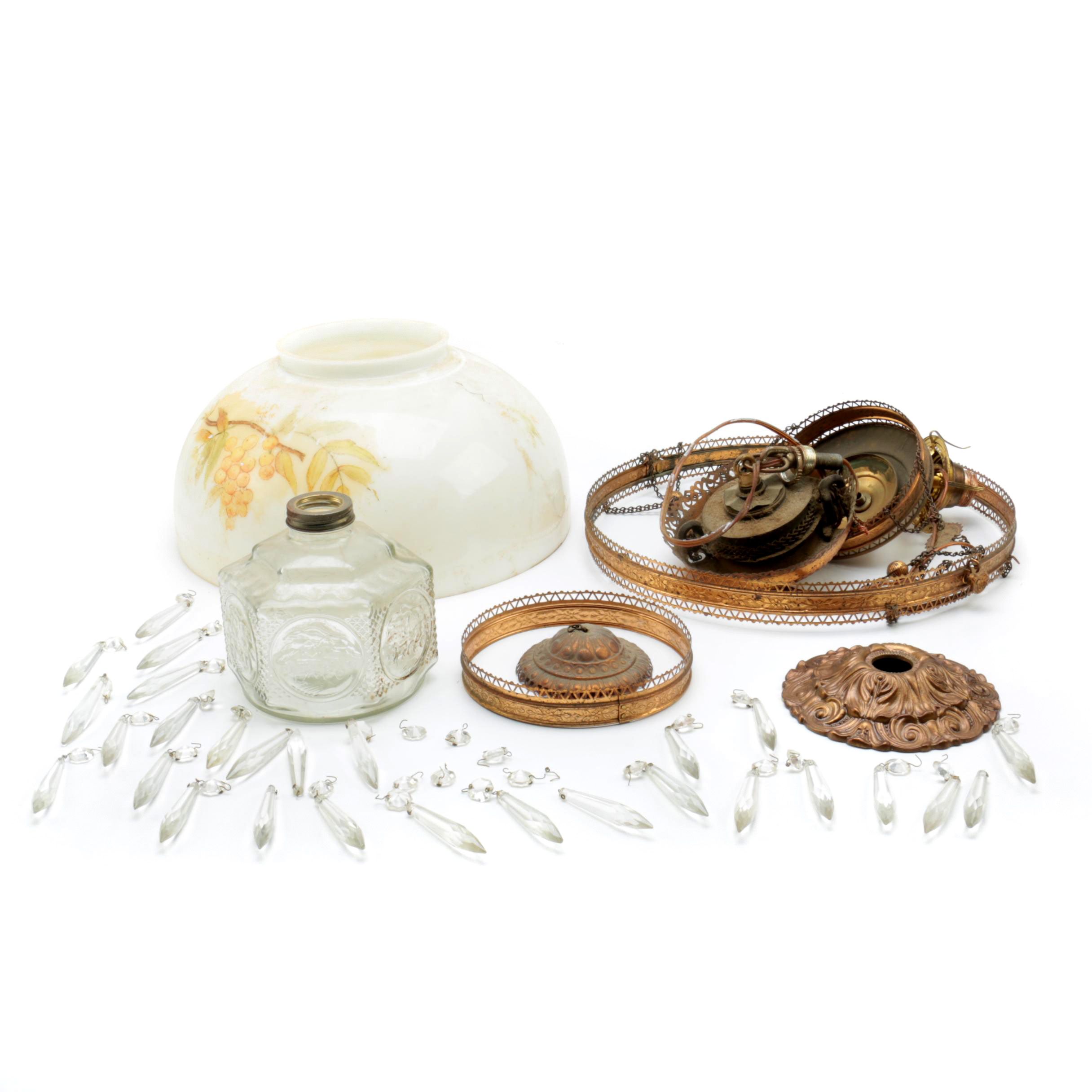 VIntage Converted Hanging Oil Light with Glass Shade