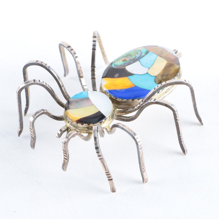 Sterling Silver Spider Converter Brooch with Gemstone Accents
