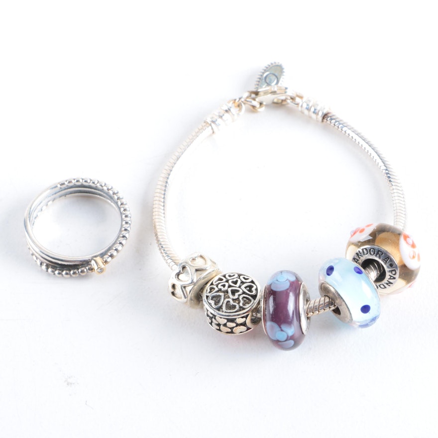 Sterling Silver Pandora Jewelry Including a Diamond