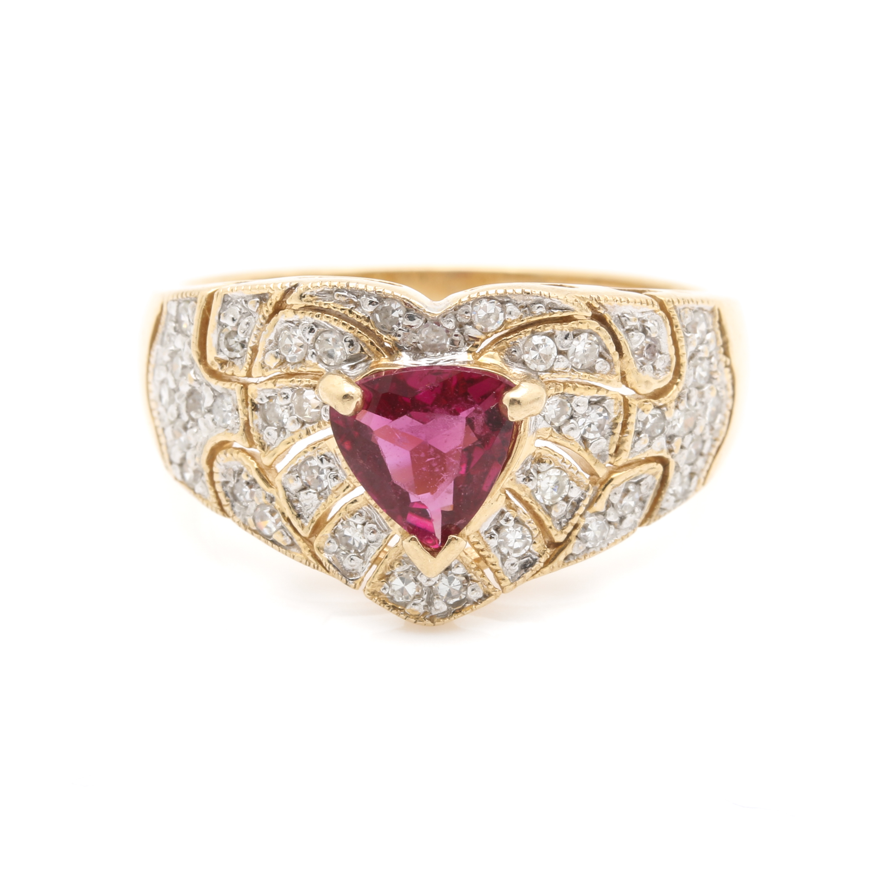 John C. Rinker 14K Yellow Gold Pink Tourmaline Diamond Ring