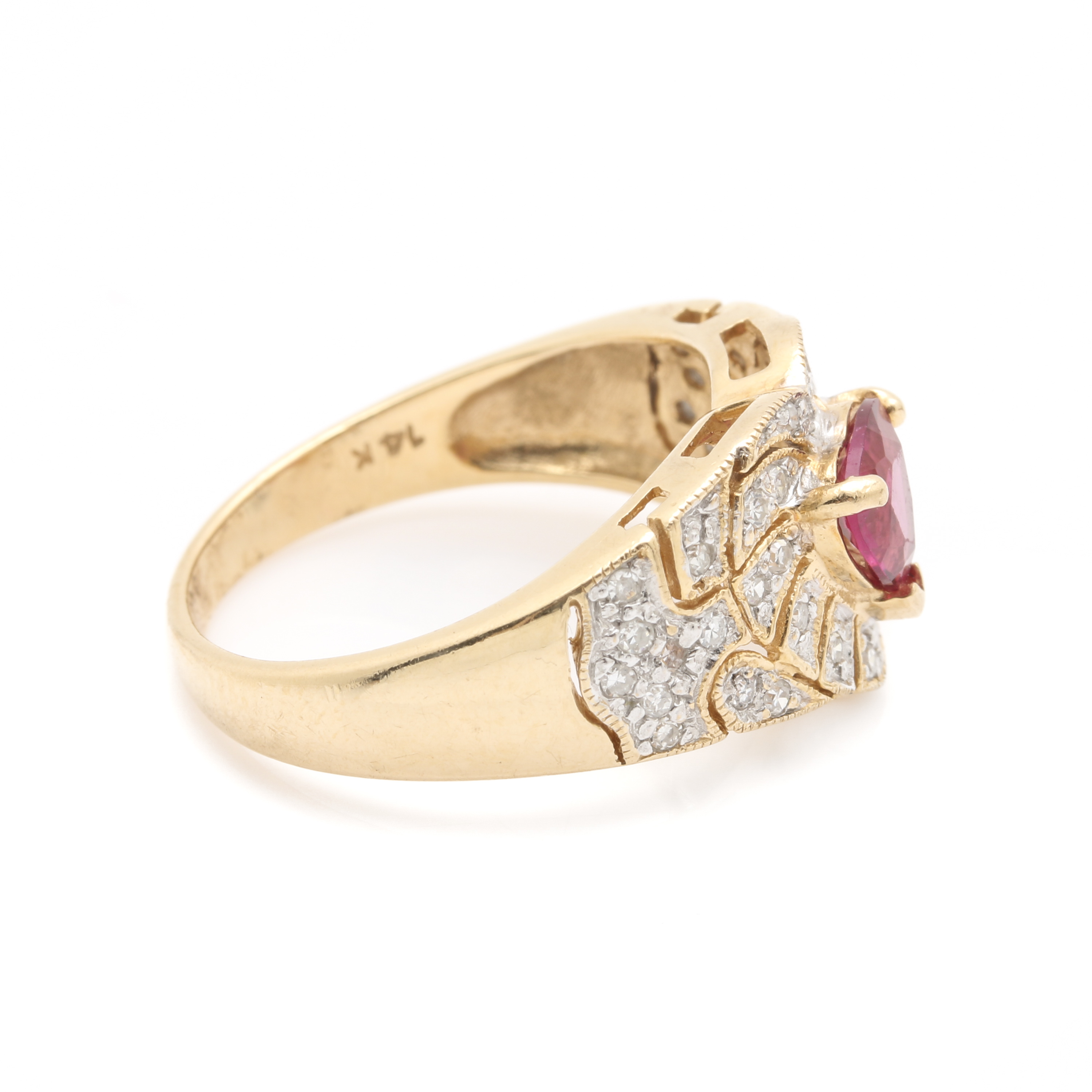 John C. Rinker 14K Yellow Gold Pink Tourmaline Diamond Ring