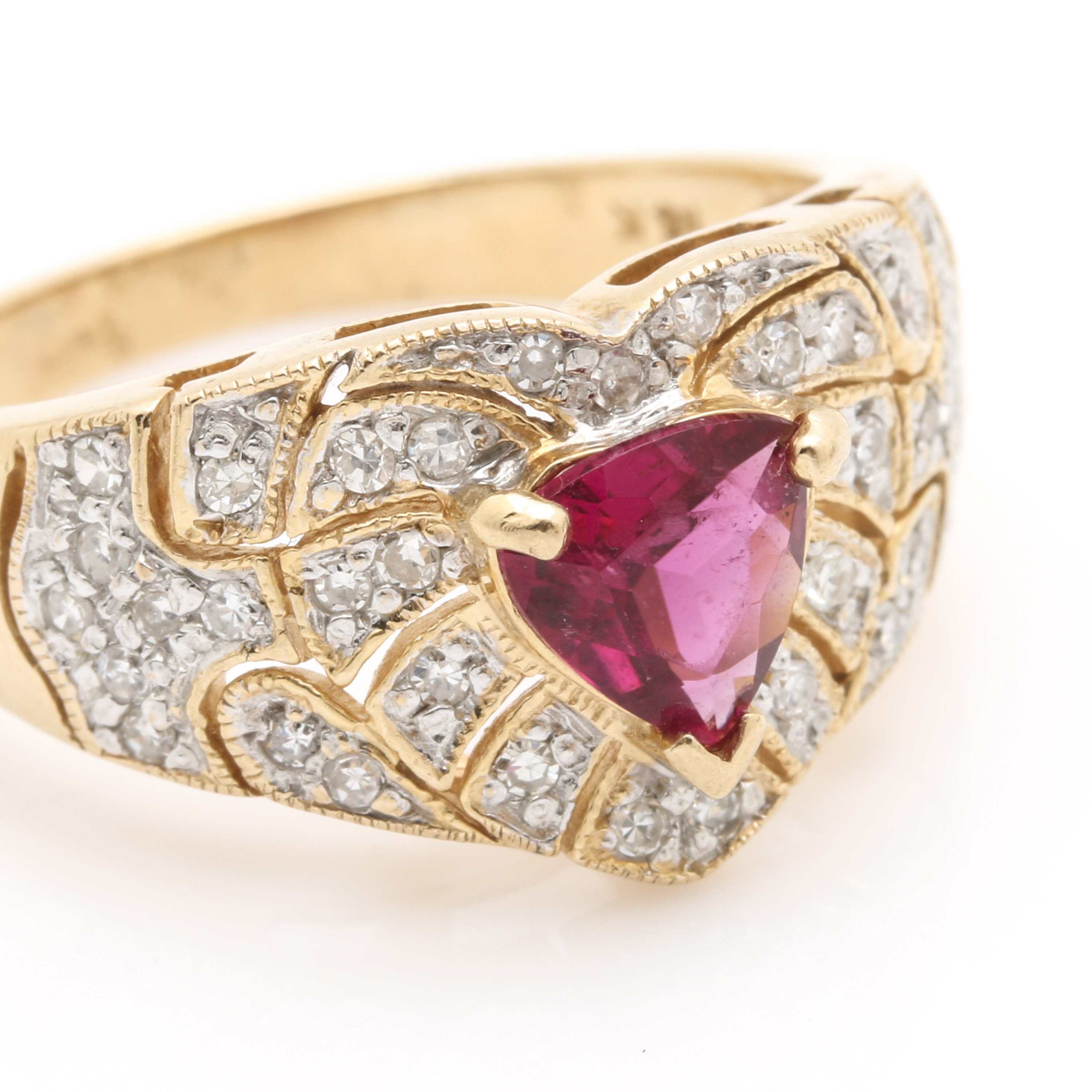 John C. Rinker 14K Yellow Gold Pink Tourmaline Diamond Ring