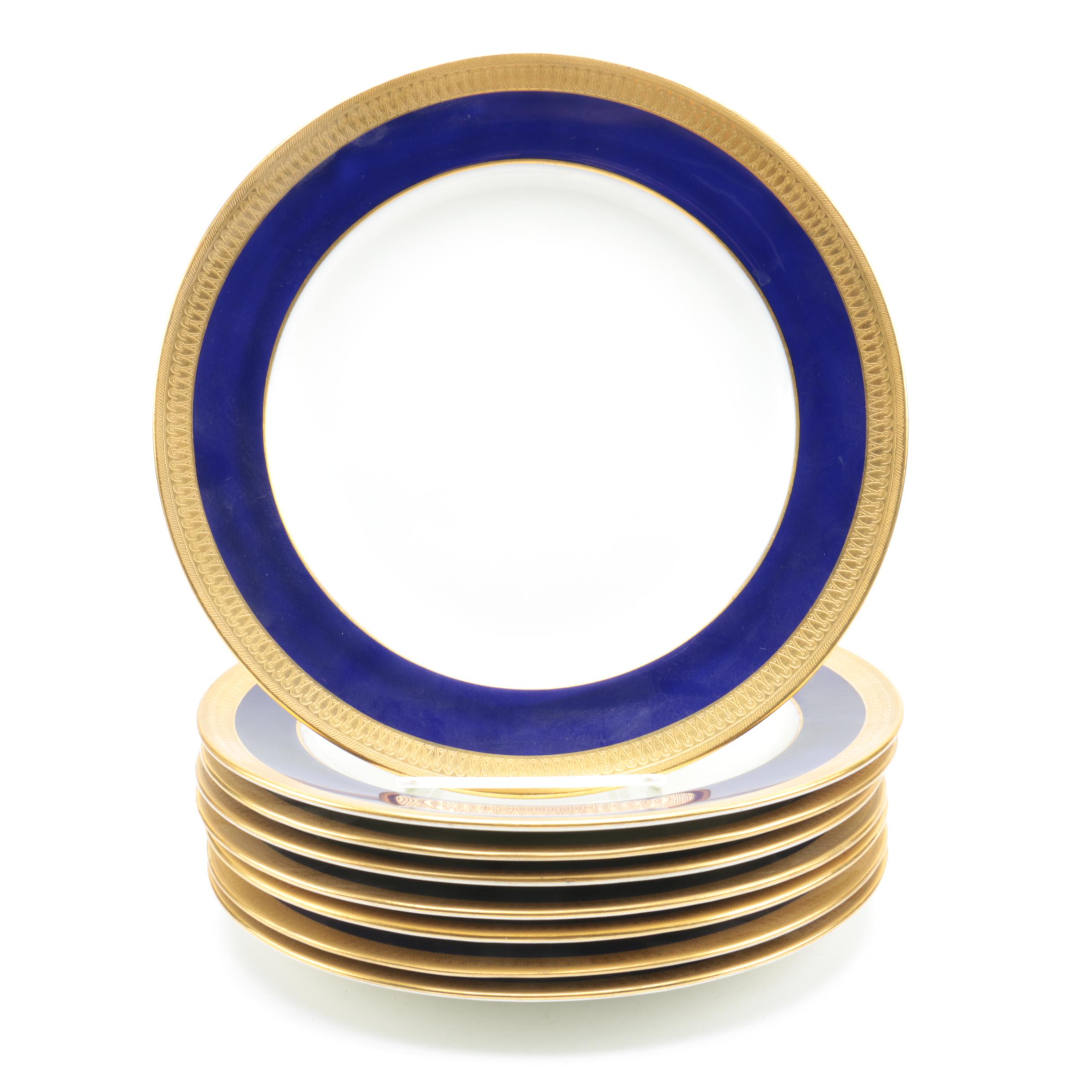 Minton Cobalt and Gold Rimmed Porcelain Dinner Plates