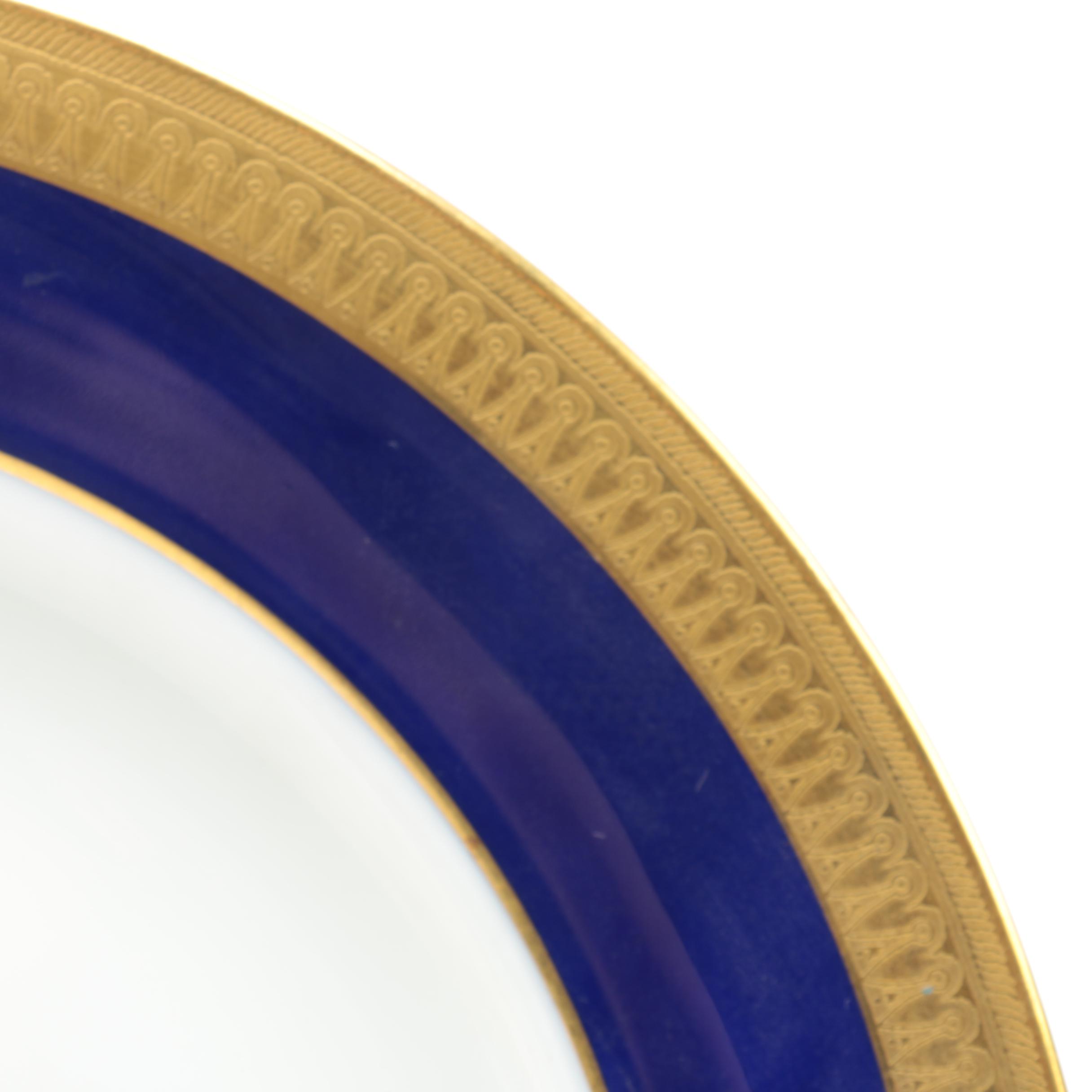 Minton Cobalt and Gold Rimmed Porcelain Dinner Plates