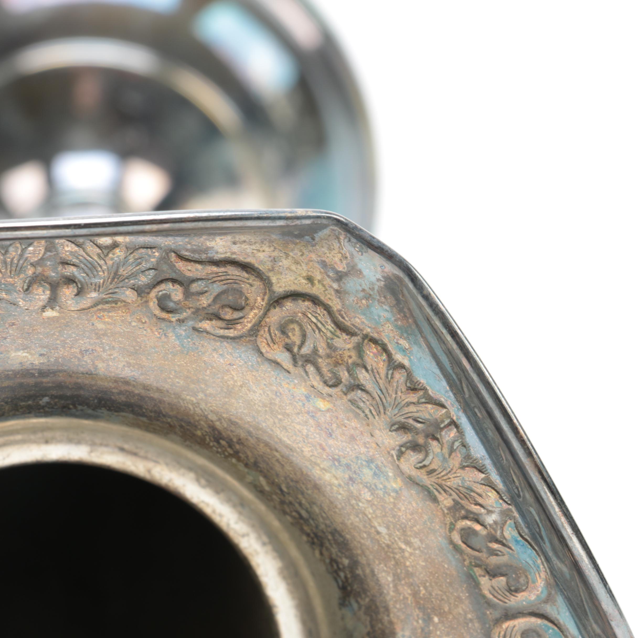 Foliate Engraved Silver Plate Vase