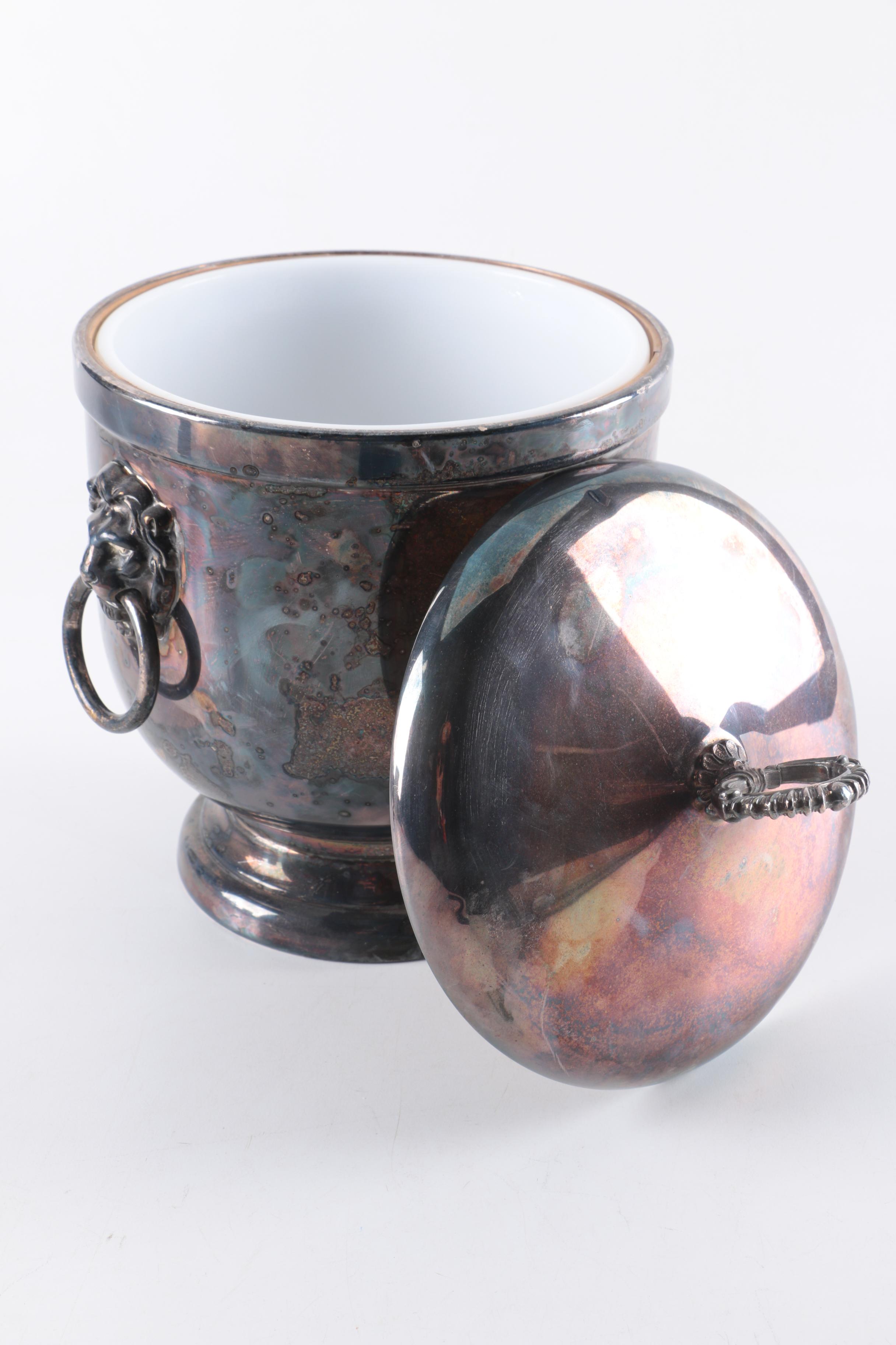 Danish Silver Plate Bud Vase with Silver Plate Ice Bucket