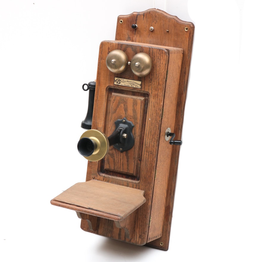 Antique Wooden Single Box Wall Telephone by Vought Berger and Co.