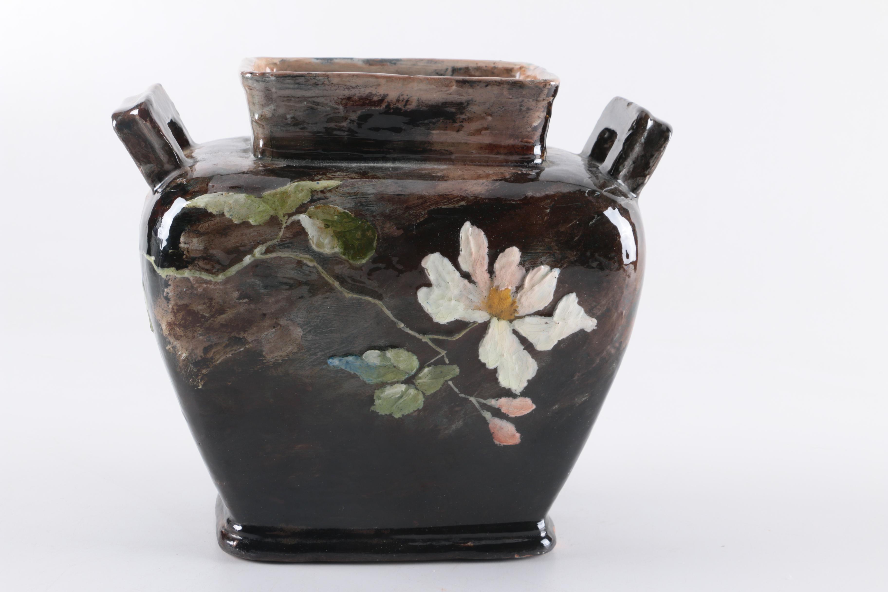 Antique Signed Haviland Limoges Barbotine Earthenware Vase