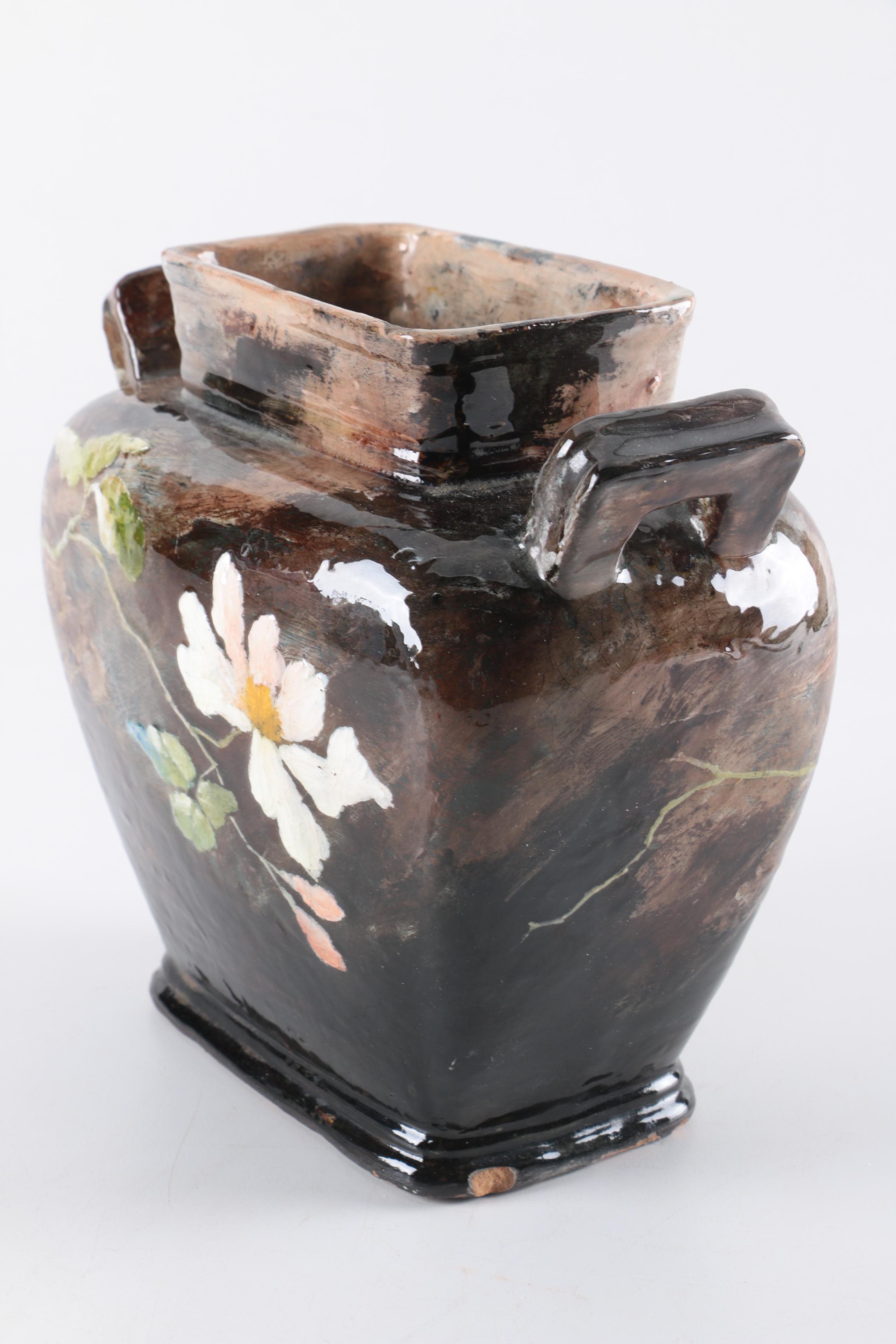 Antique Signed Haviland Limoges Barbotine Earthenware Vase