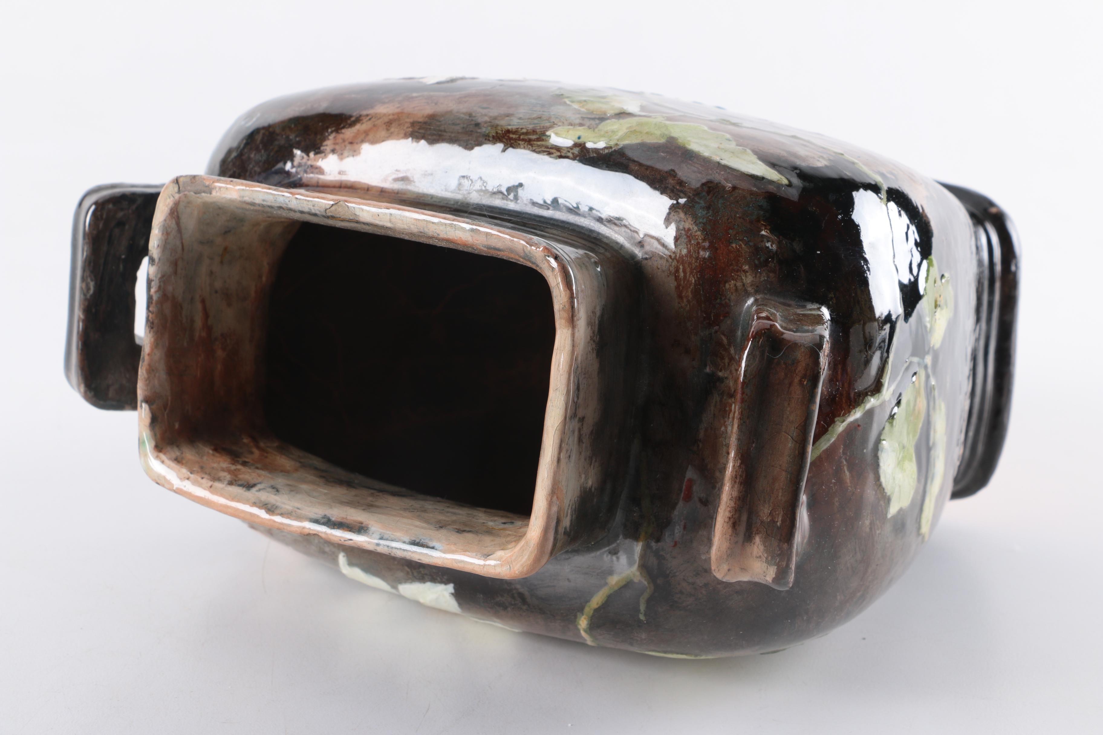 Antique Signed Haviland Limoges Barbotine Earthenware Vase