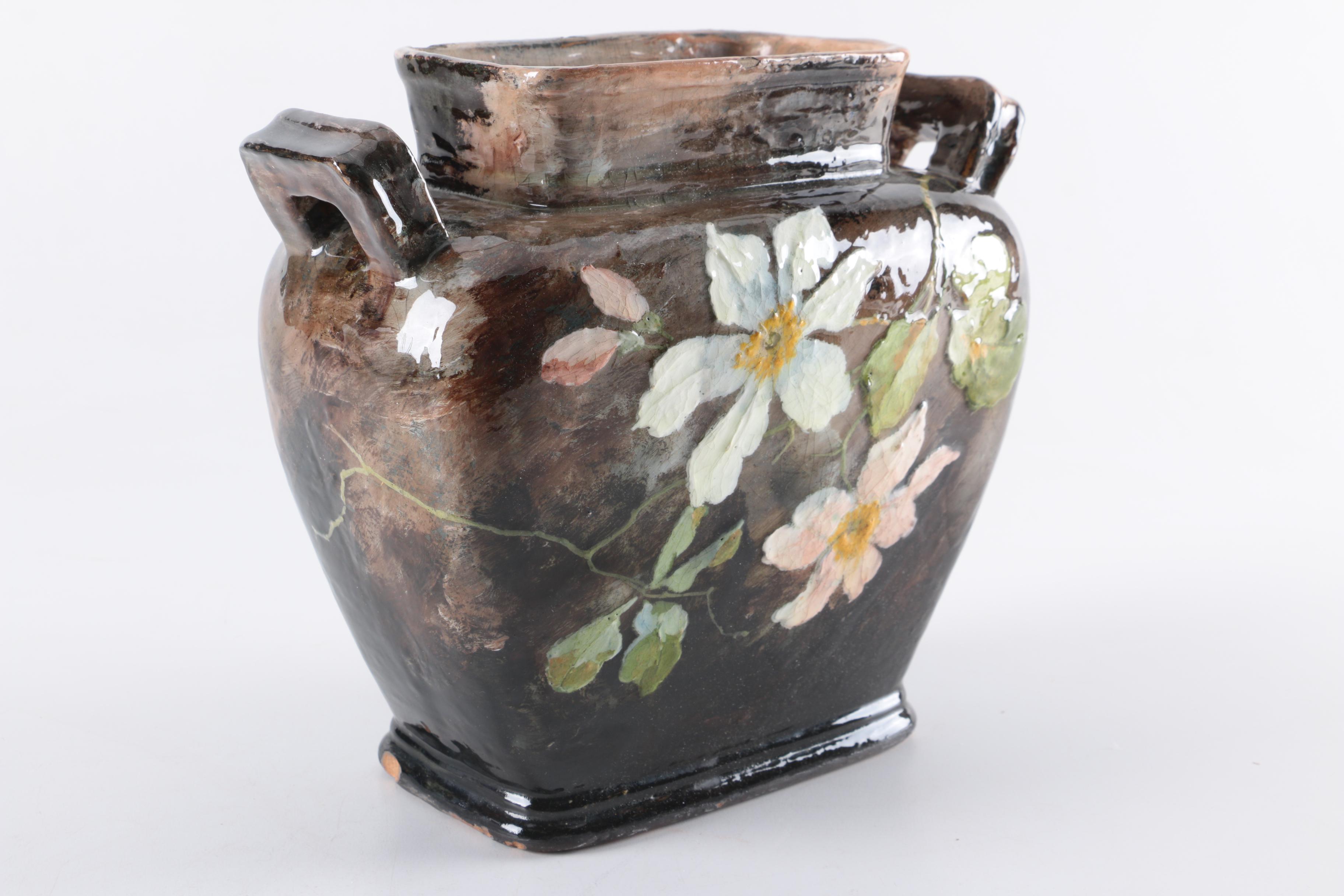 Antique Signed Haviland Limoges Barbotine Earthenware Vase