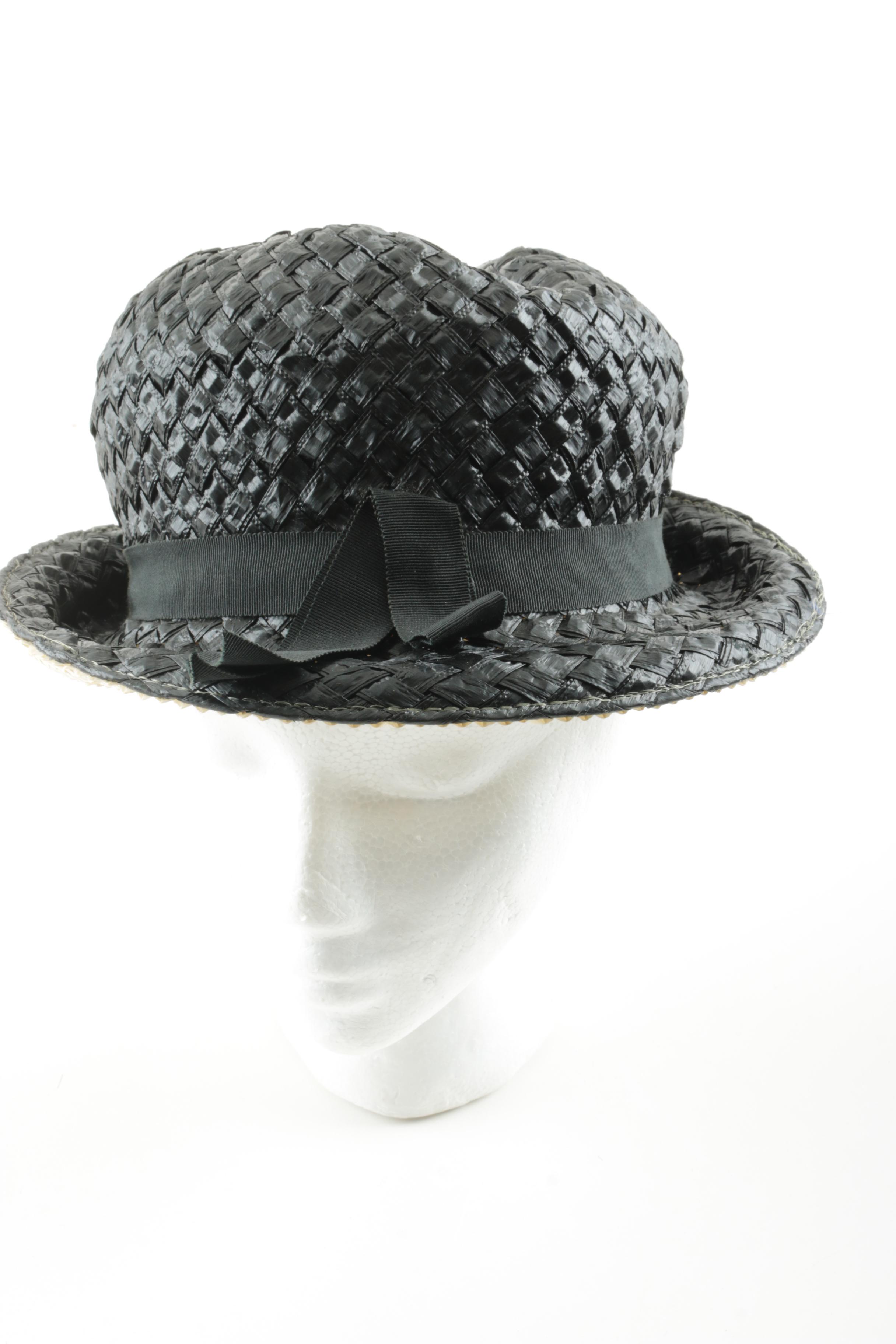 Vintage Black Woven Cellophane Hat