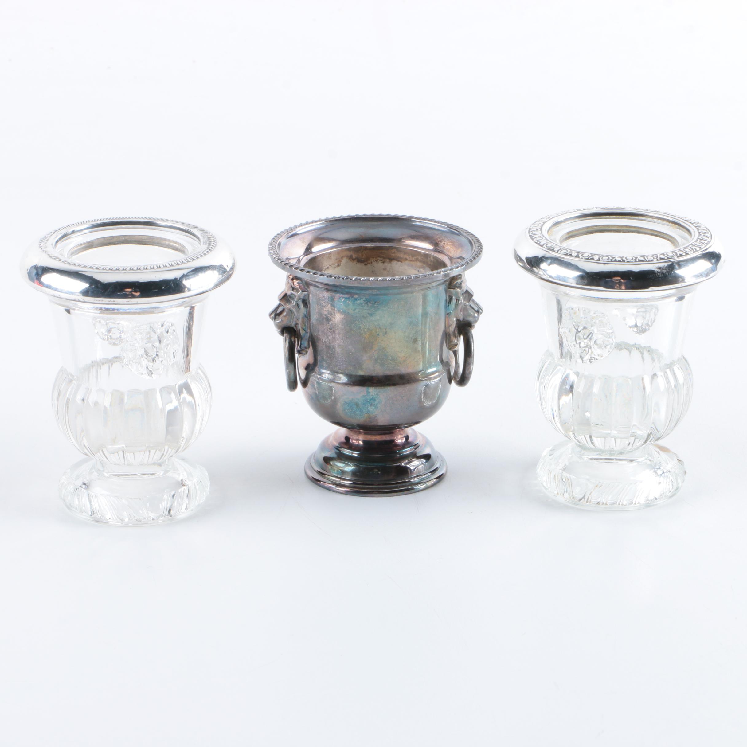 Vintage Silver Plate and Glass Toothpick Holders