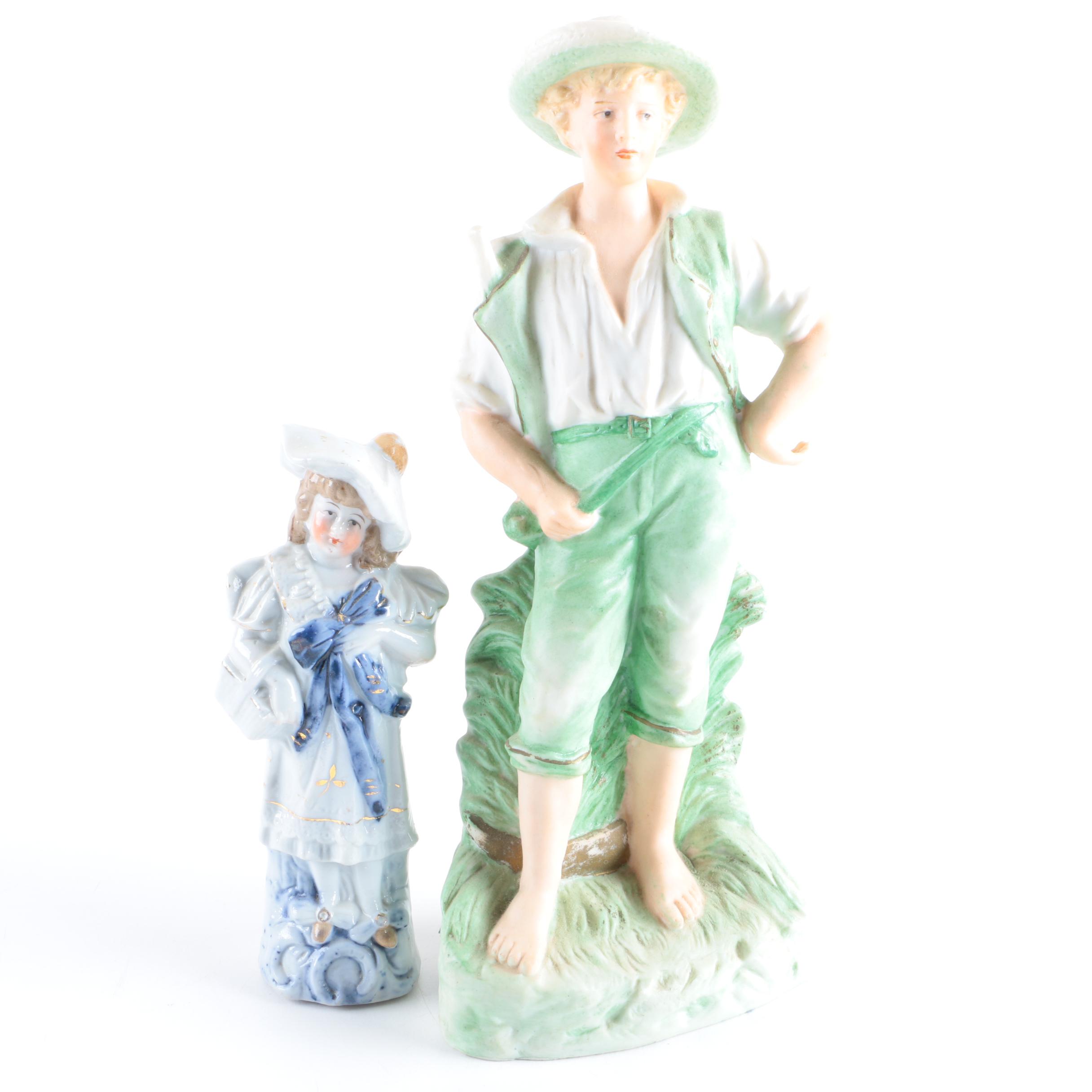 Gebrüder Heubach Porcelain Shepherd and Porcelain Girl Figurine
