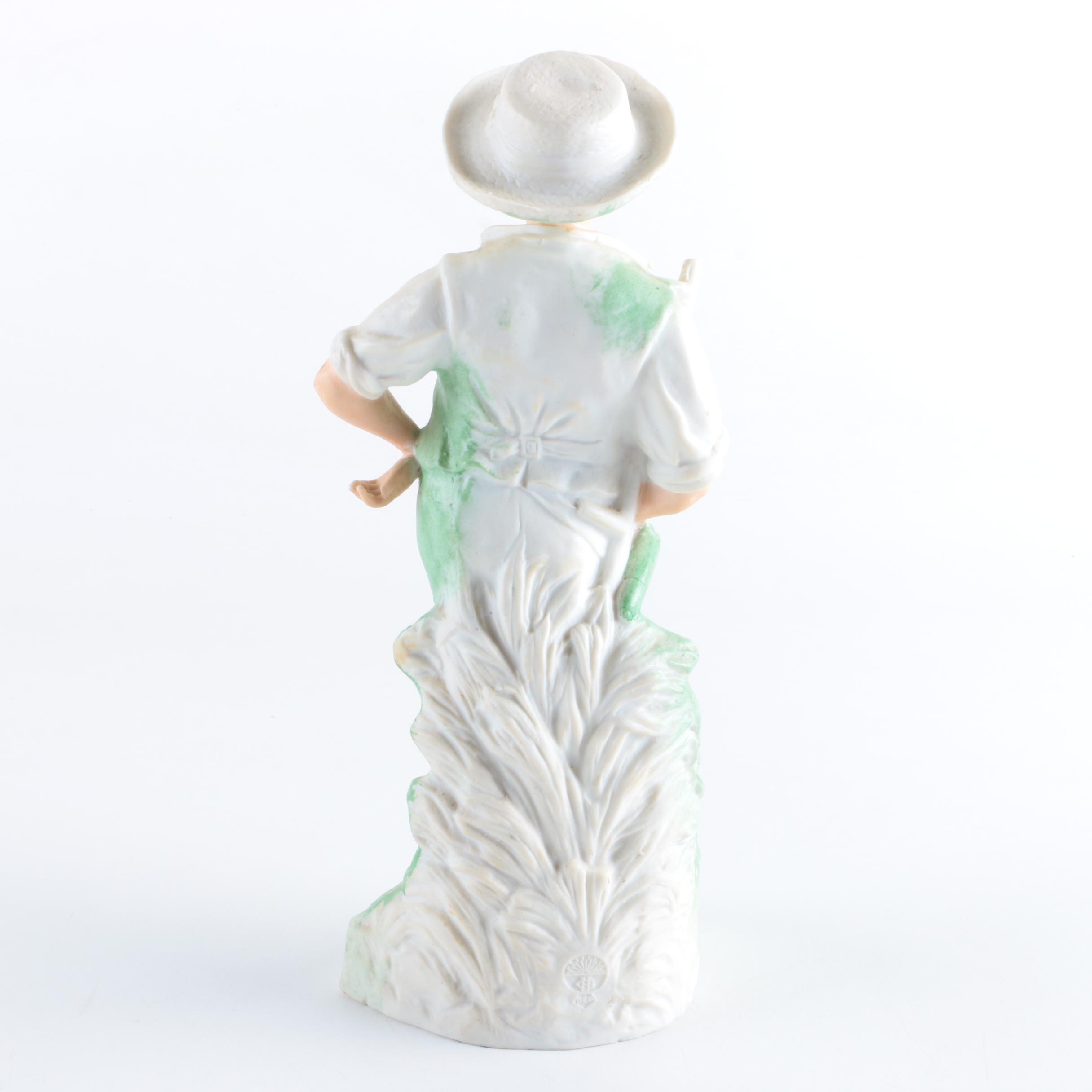 Gebrüder Heubach Porcelain Shepherd and Porcelain Girl Figurine