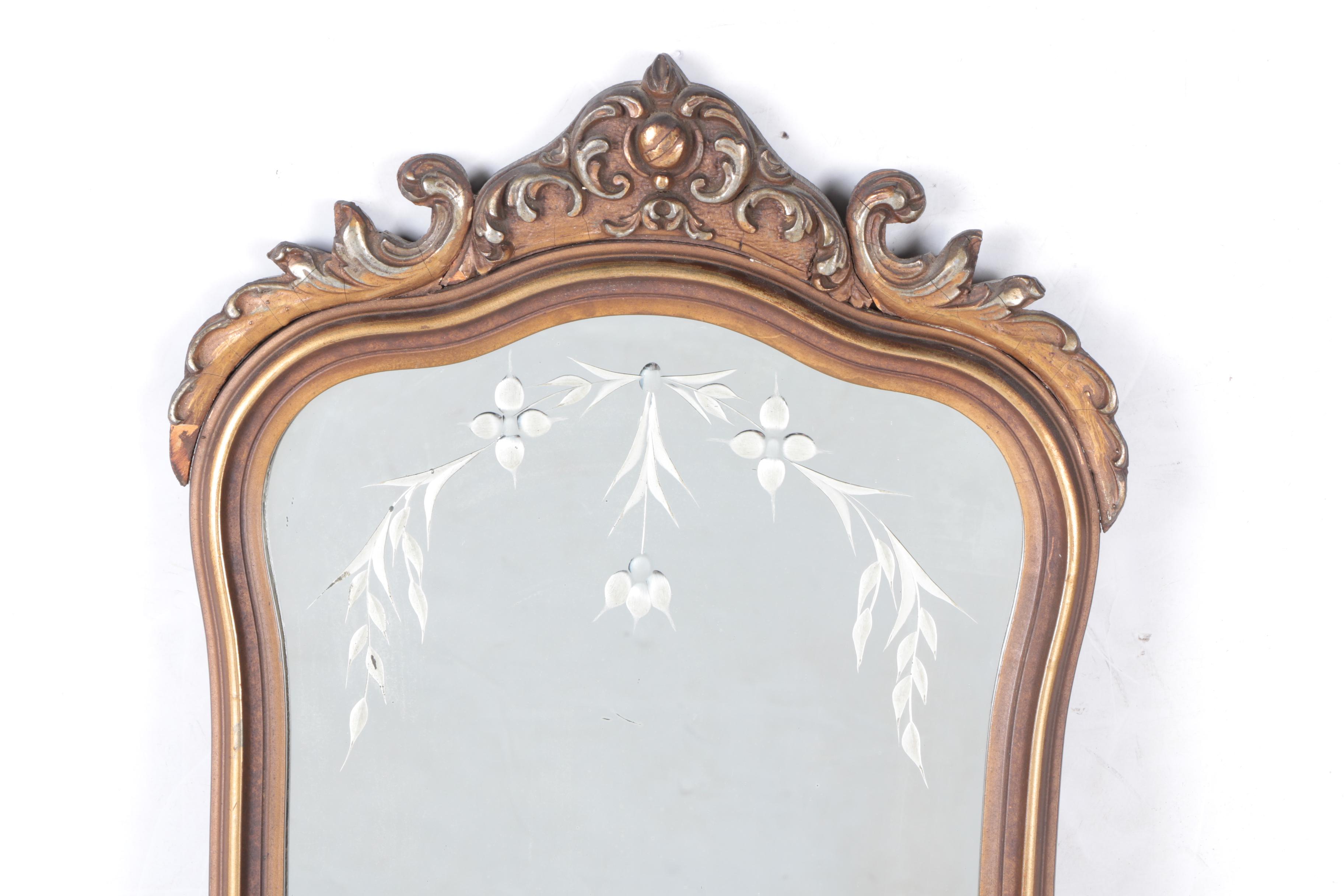 Vintage Ornately Framed Victorian Style Etched Wall Mirror