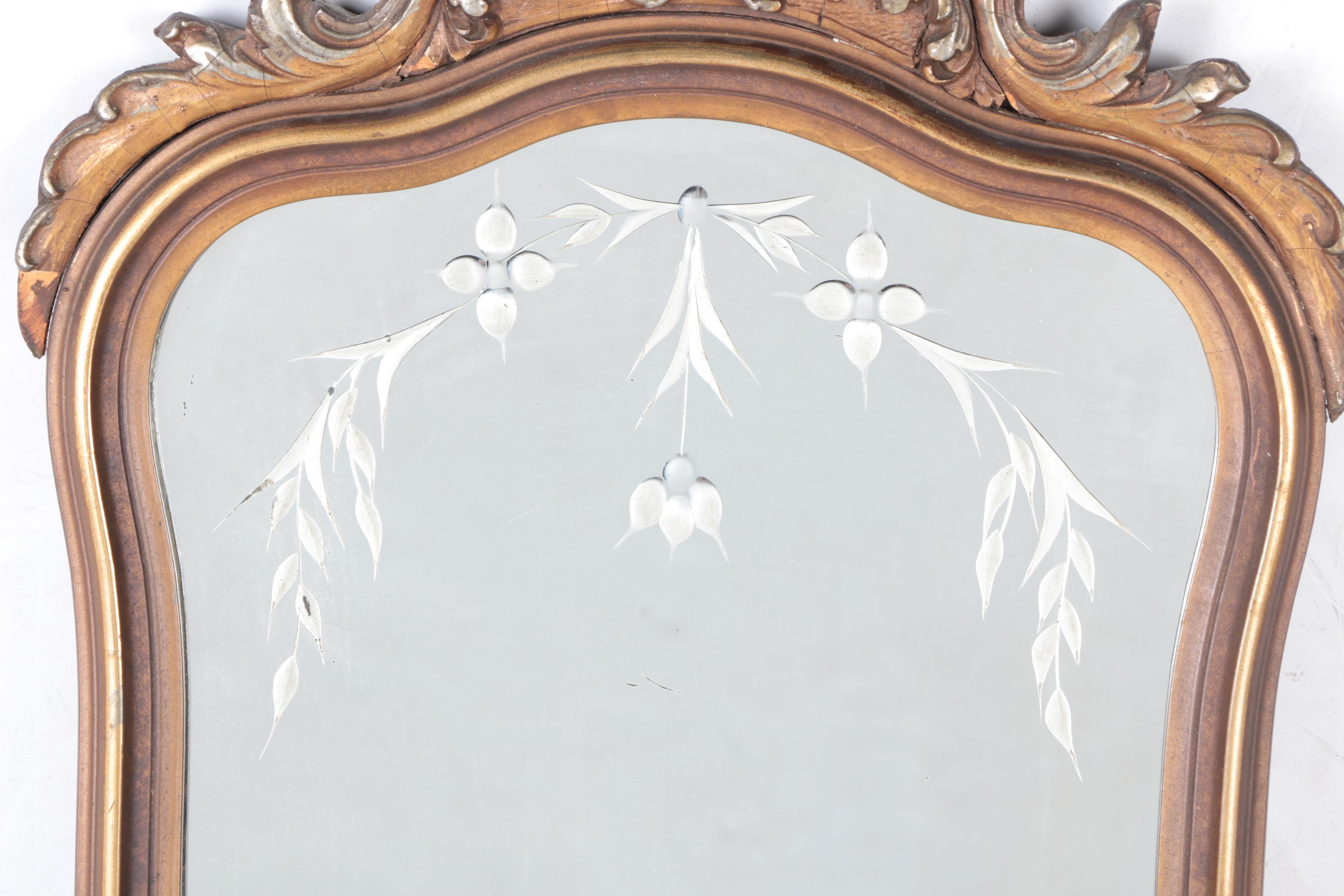 Vintage Ornately Framed Victorian Style Etched Wall Mirror