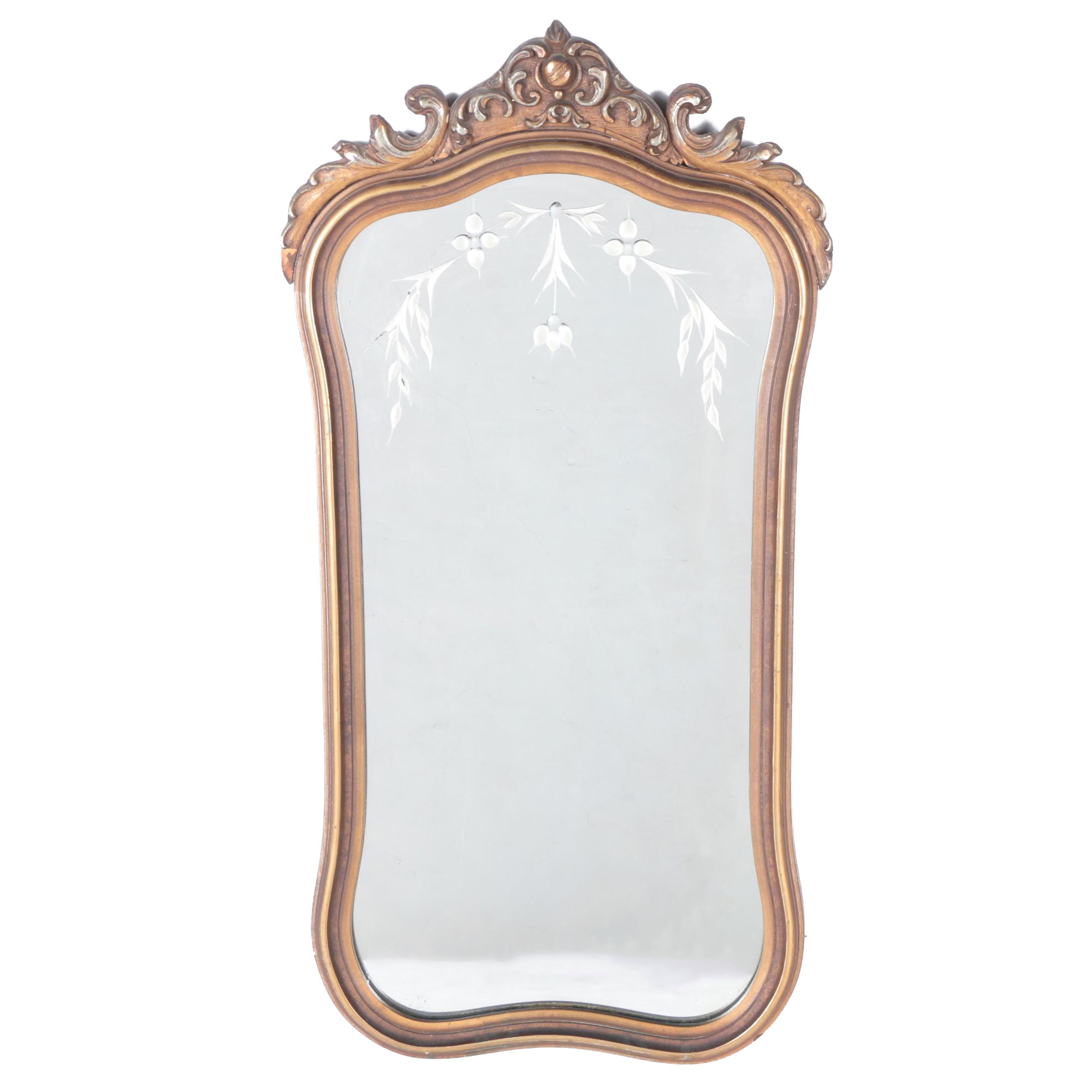 Vintage Ornately Framed Victorian Style Etched Wall Mirror