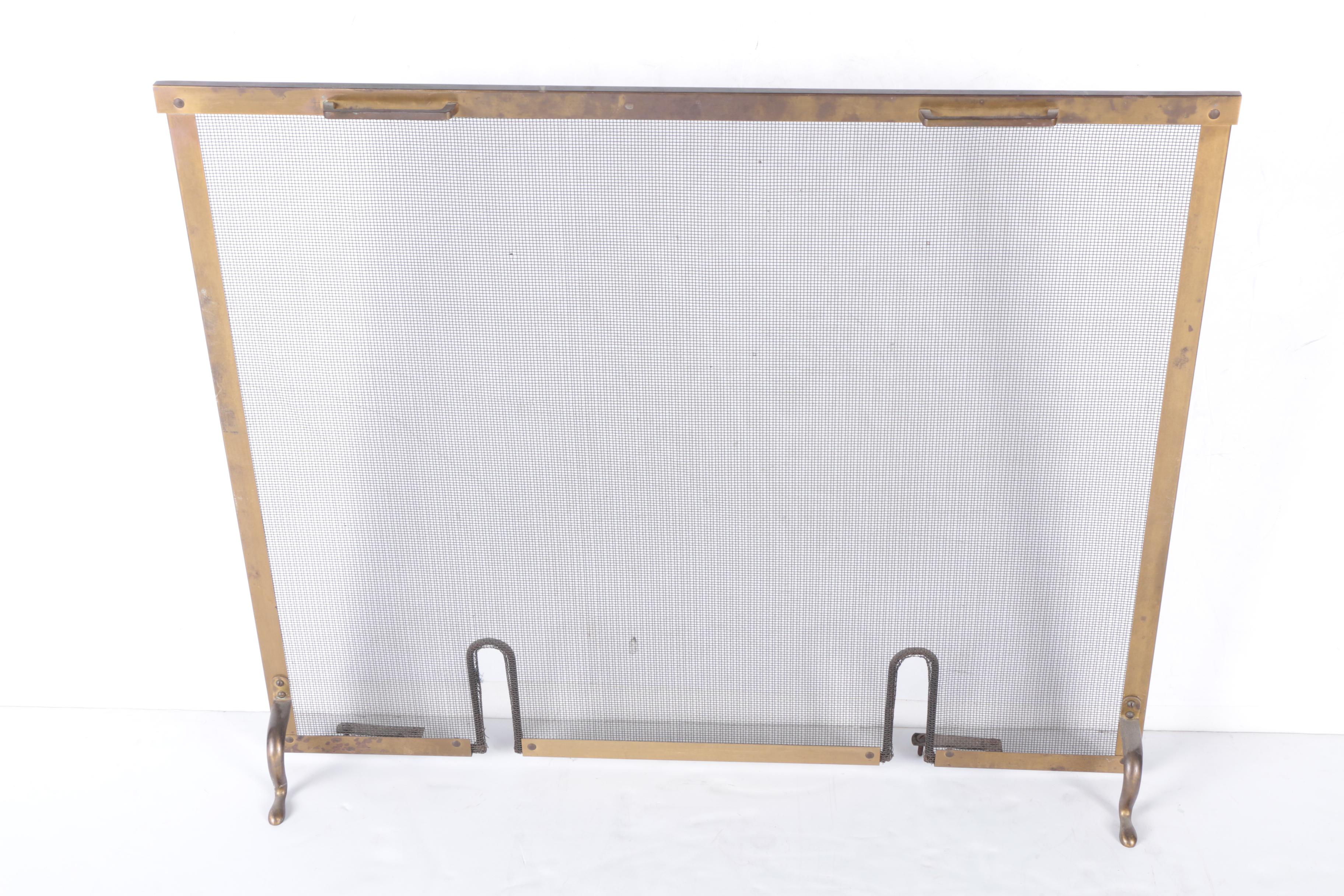 Brass Fireplace Screen, Andirons and Accessories