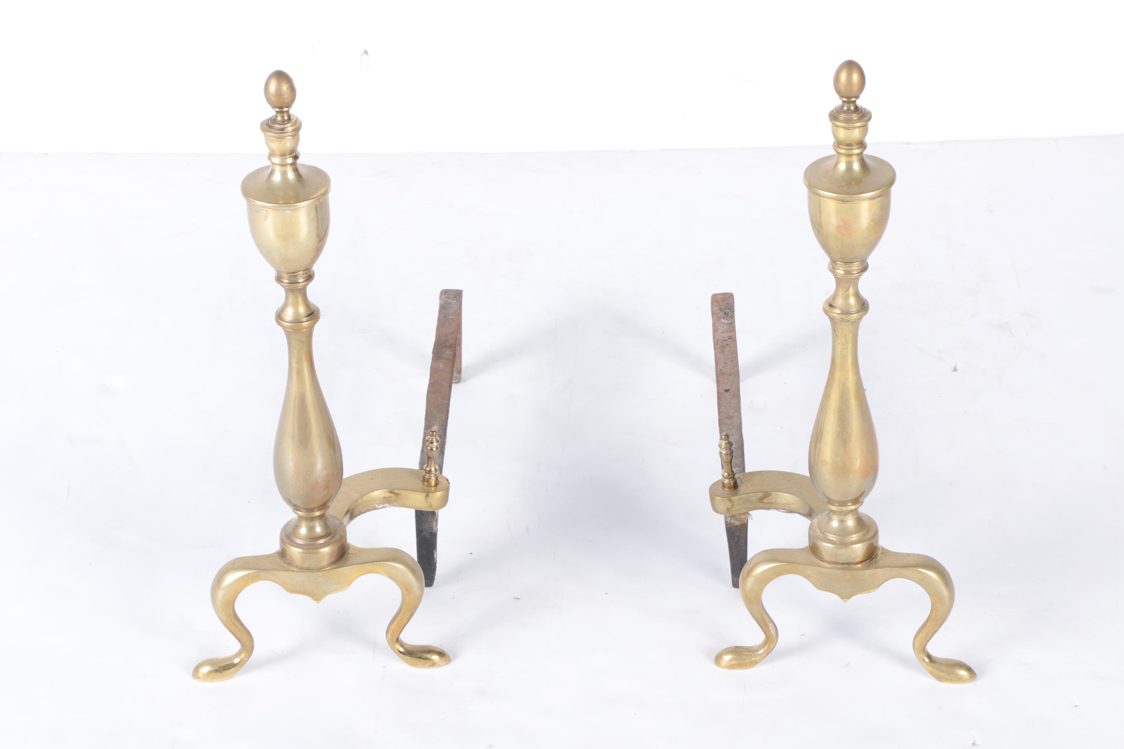 Brass Fireplace Screen, Andirons and Accessories