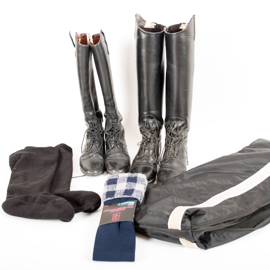 Equestrian Riding Boots with Boot Bag and Socks